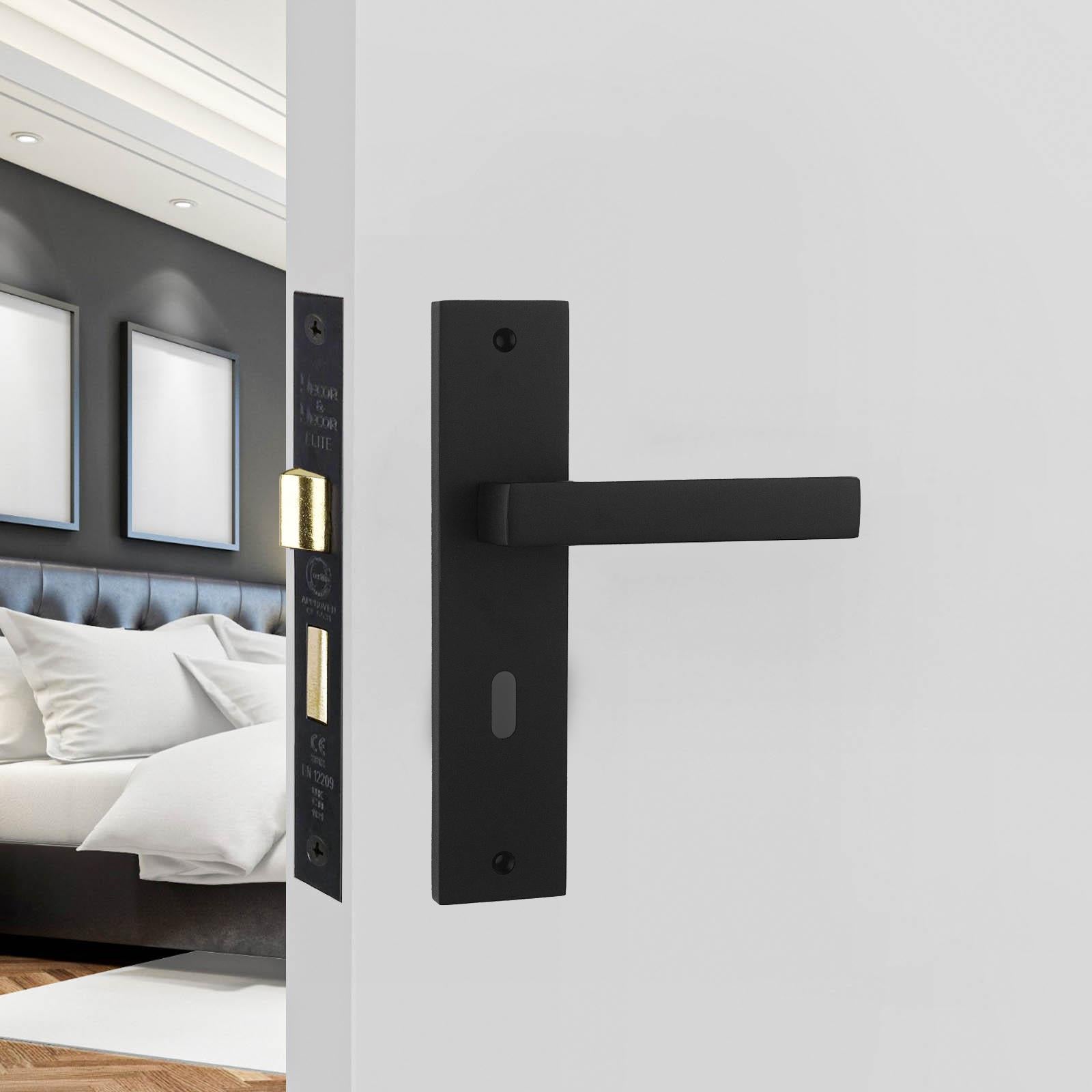 Lumina Door Handle on Backplate - Key Hole - Matt Black
