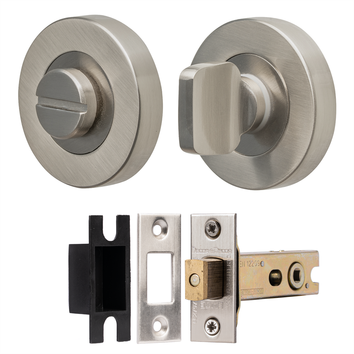Fire Rated Tubular Mortice Deadbolt and Bathroom Turn And Release Thumbturn - Satin Nickel