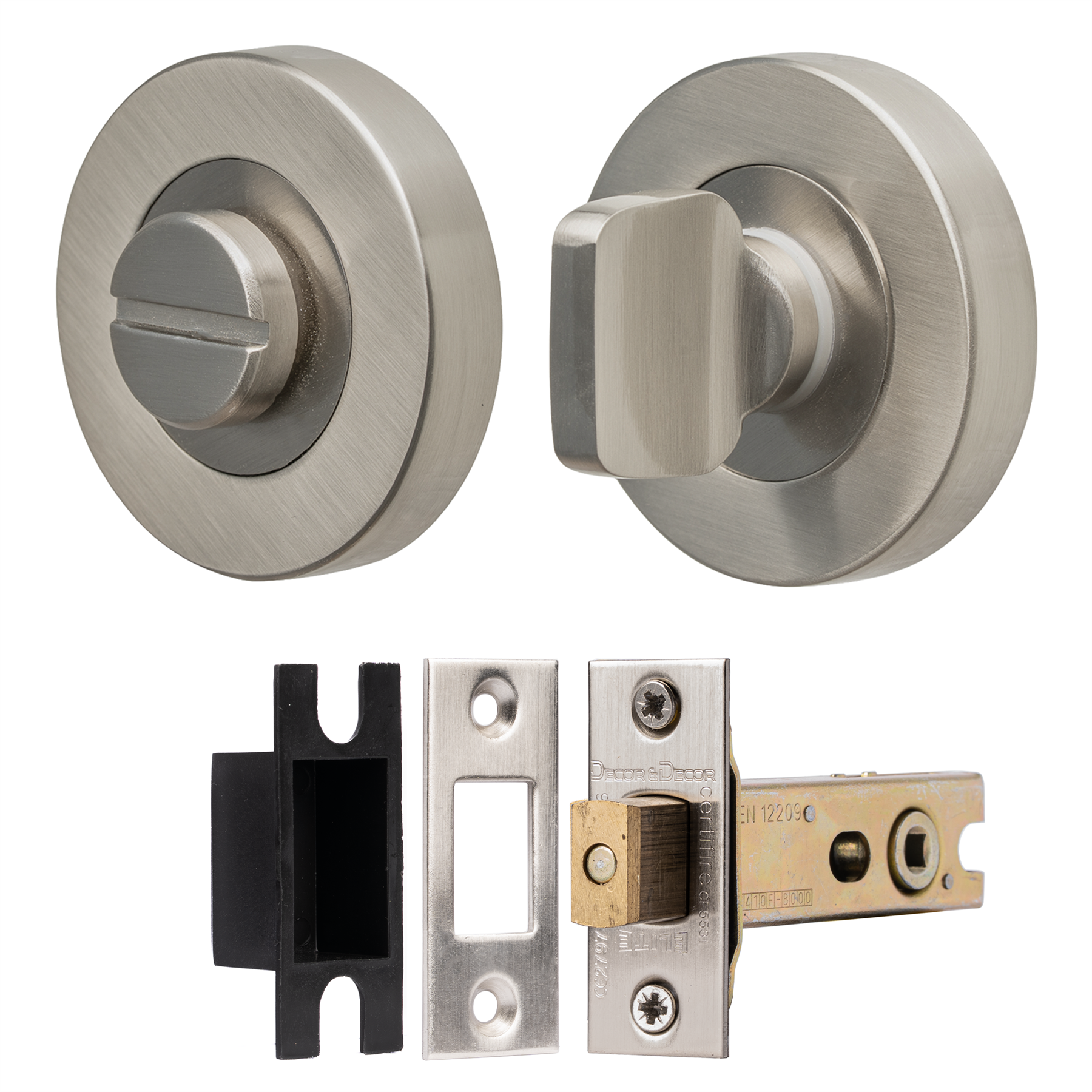 Fire Rated Tubular Mortice Deadbolt and Bathroom Turn And Release Thumbturn - Satin Nickel - Wc Thumb Turn | Decoranddecor