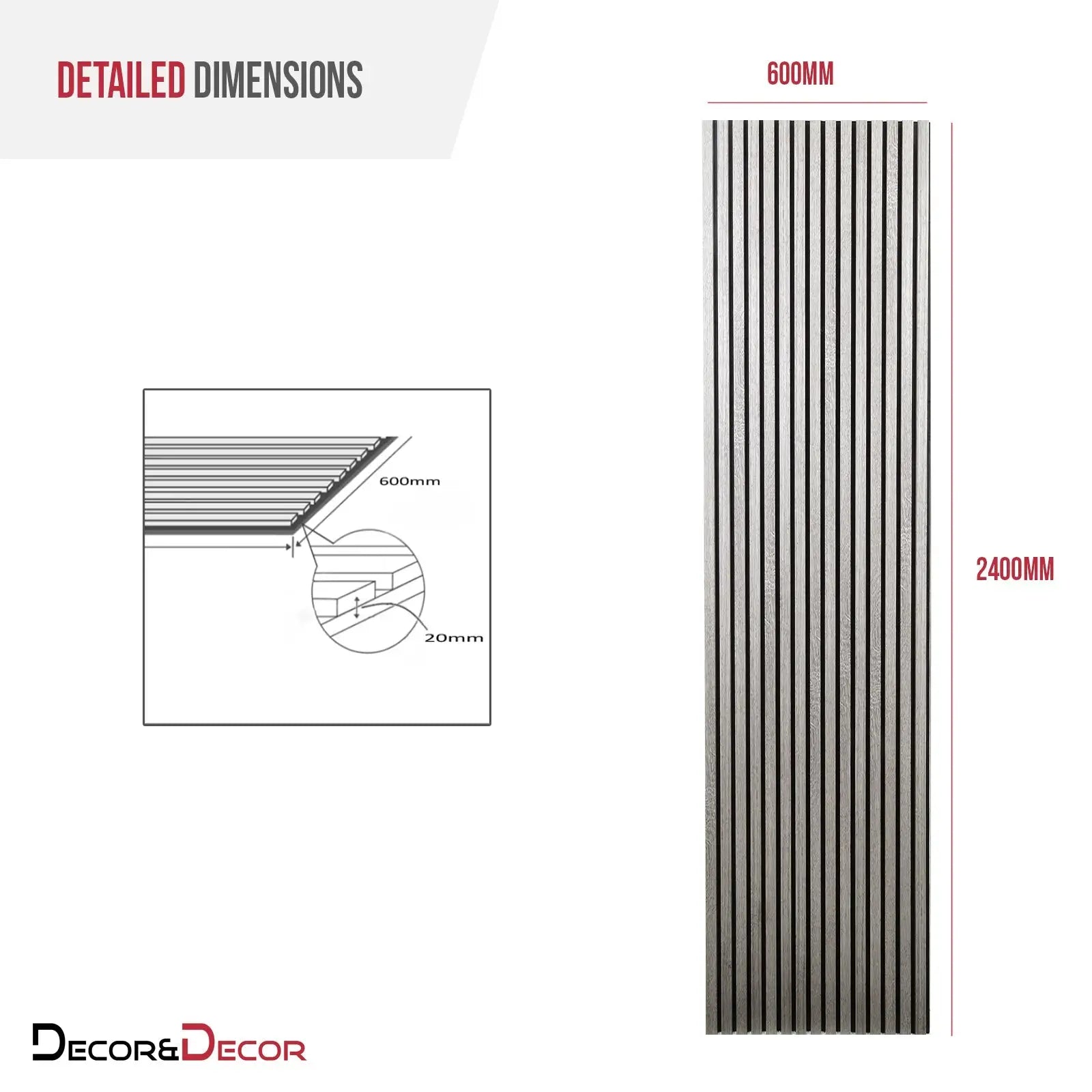 Acoustic Slat Wood Wall Panel - Grey Oak - 2400 - Decor And Decor