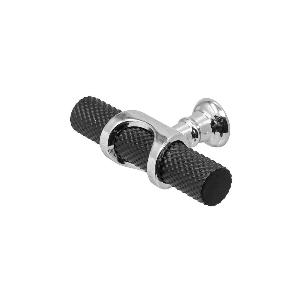 Amelia - Knurled T-Bar Kitchen Cabinet Knob - Matt Black - Polished Chrome