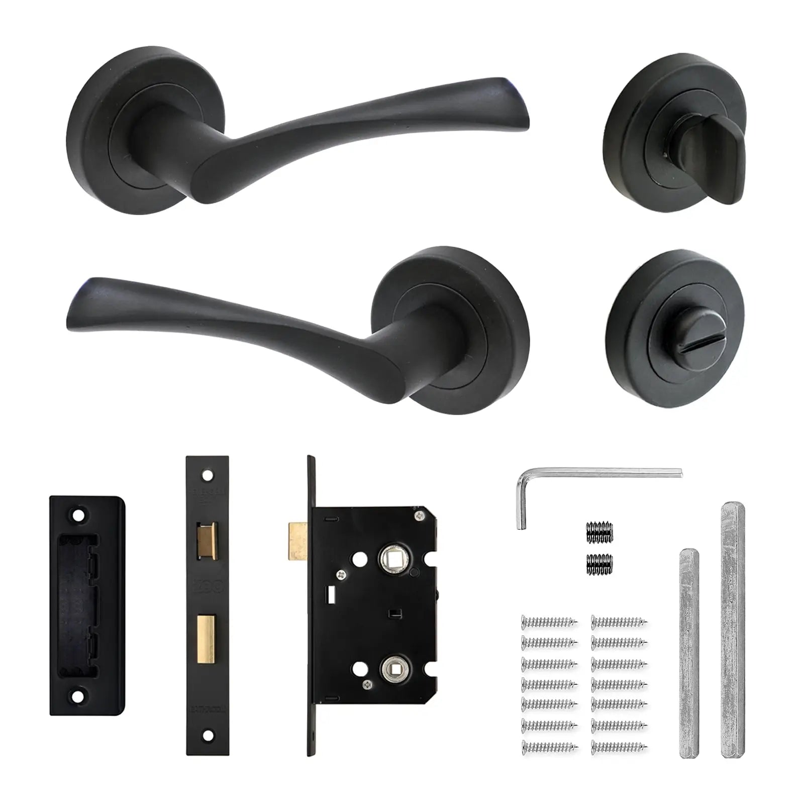 Apex Matt Black Bathroom Door Lever Handles - Bathroom Kit Set - Decor And Decor