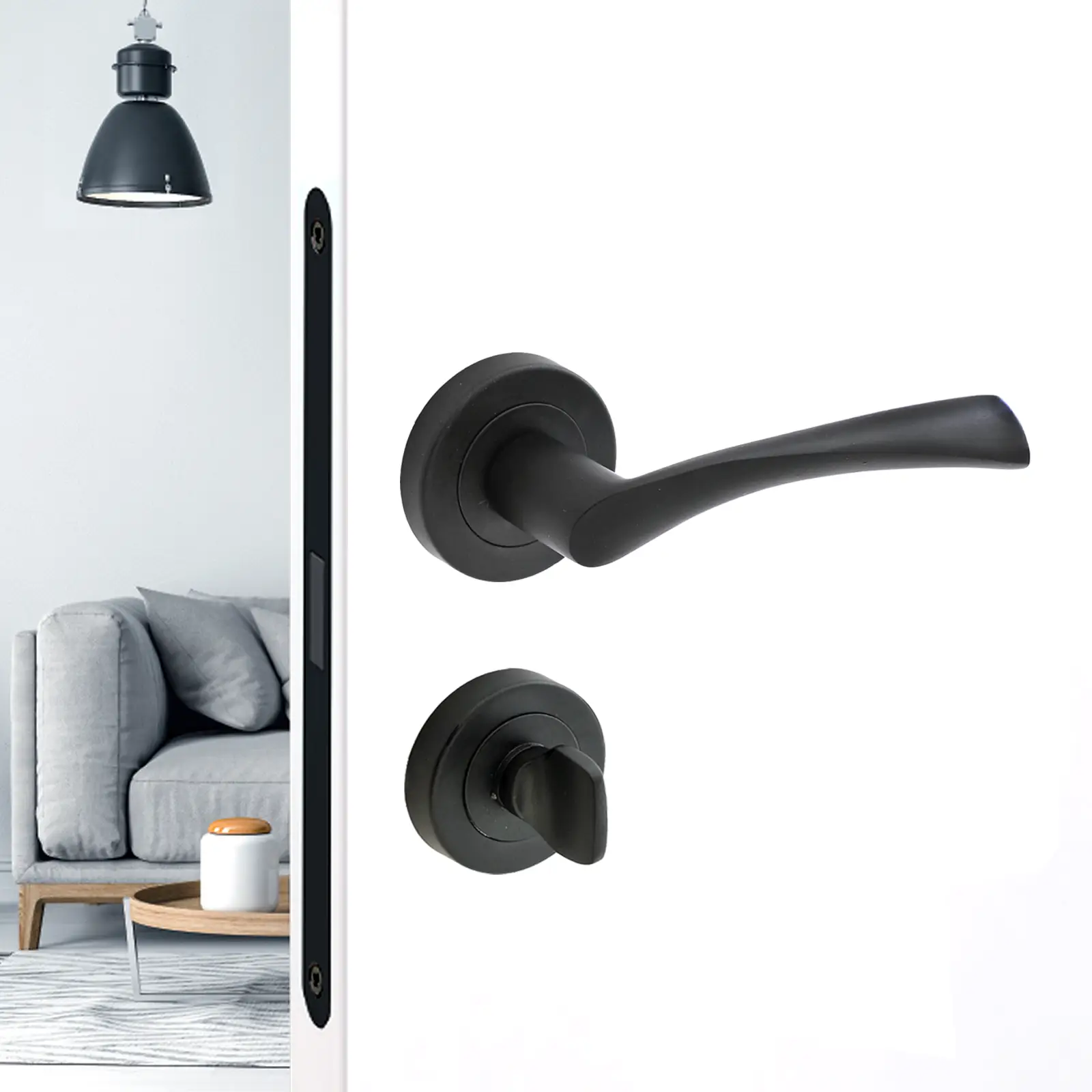 Apex Matt Black Bathroom Door Lever Handles - Bathroom Kit Set - Decor And Decor