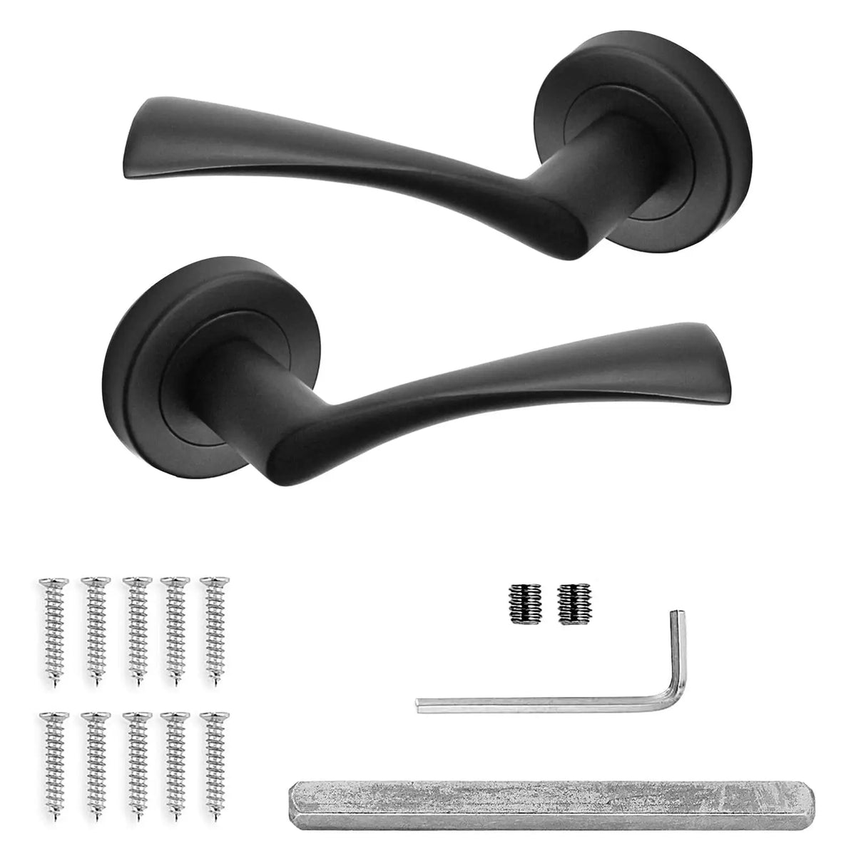 Black door handle set with hardware for Apex Matt Black Door Lever Handles
