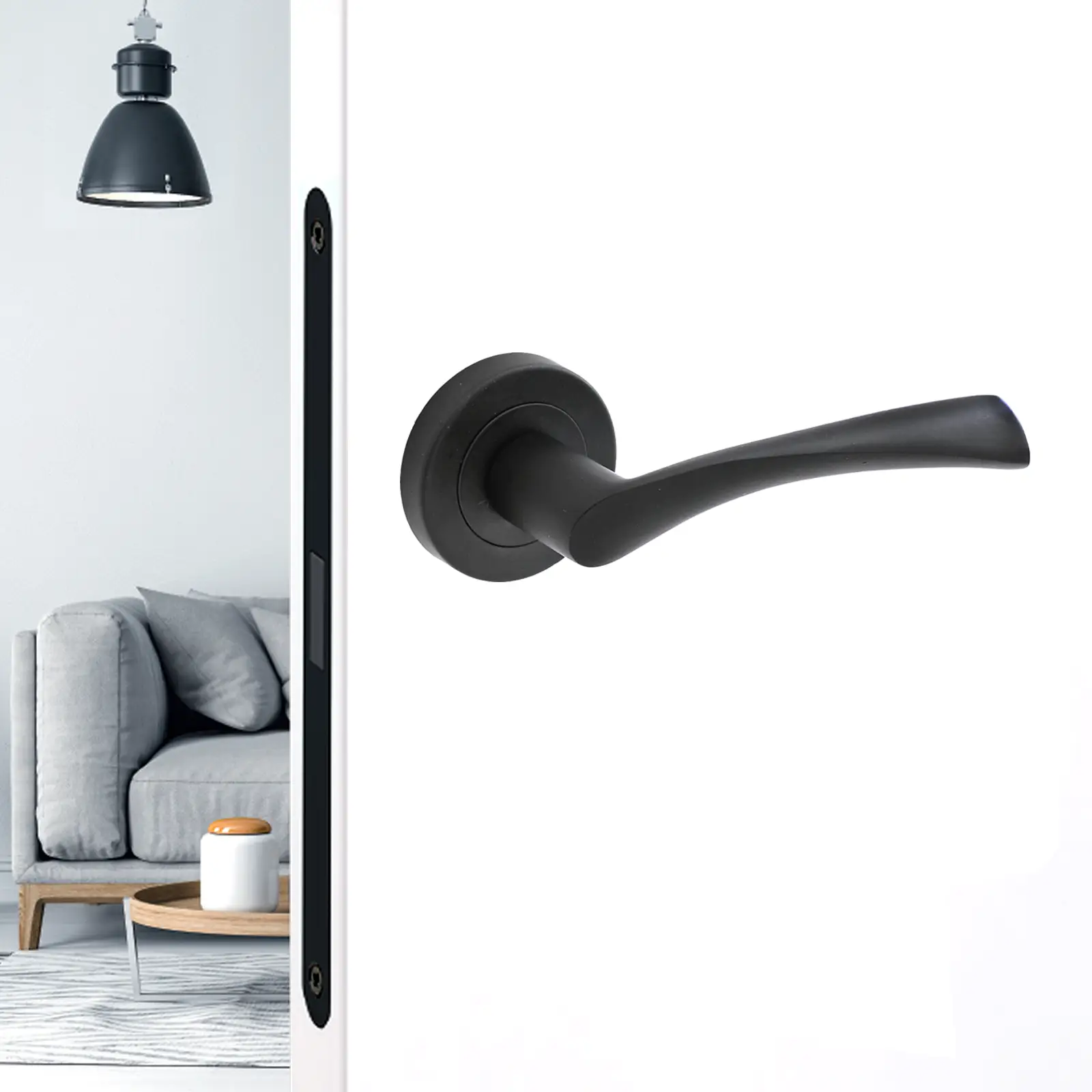 Apex Matt Black Passage Door Lever Handles - Latch Kit Set - Decor And Decor