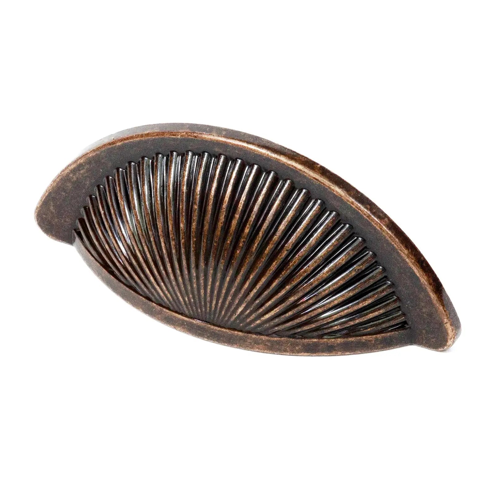 Bronze-toned ridged drawer pull for Arro Antique Copper kitchen cabinet cup handle