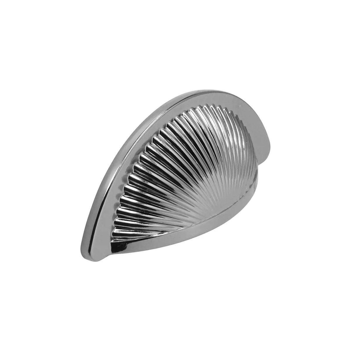 Chrome cabinet pull with ribbed design on Arro Polished Nickel Black handle