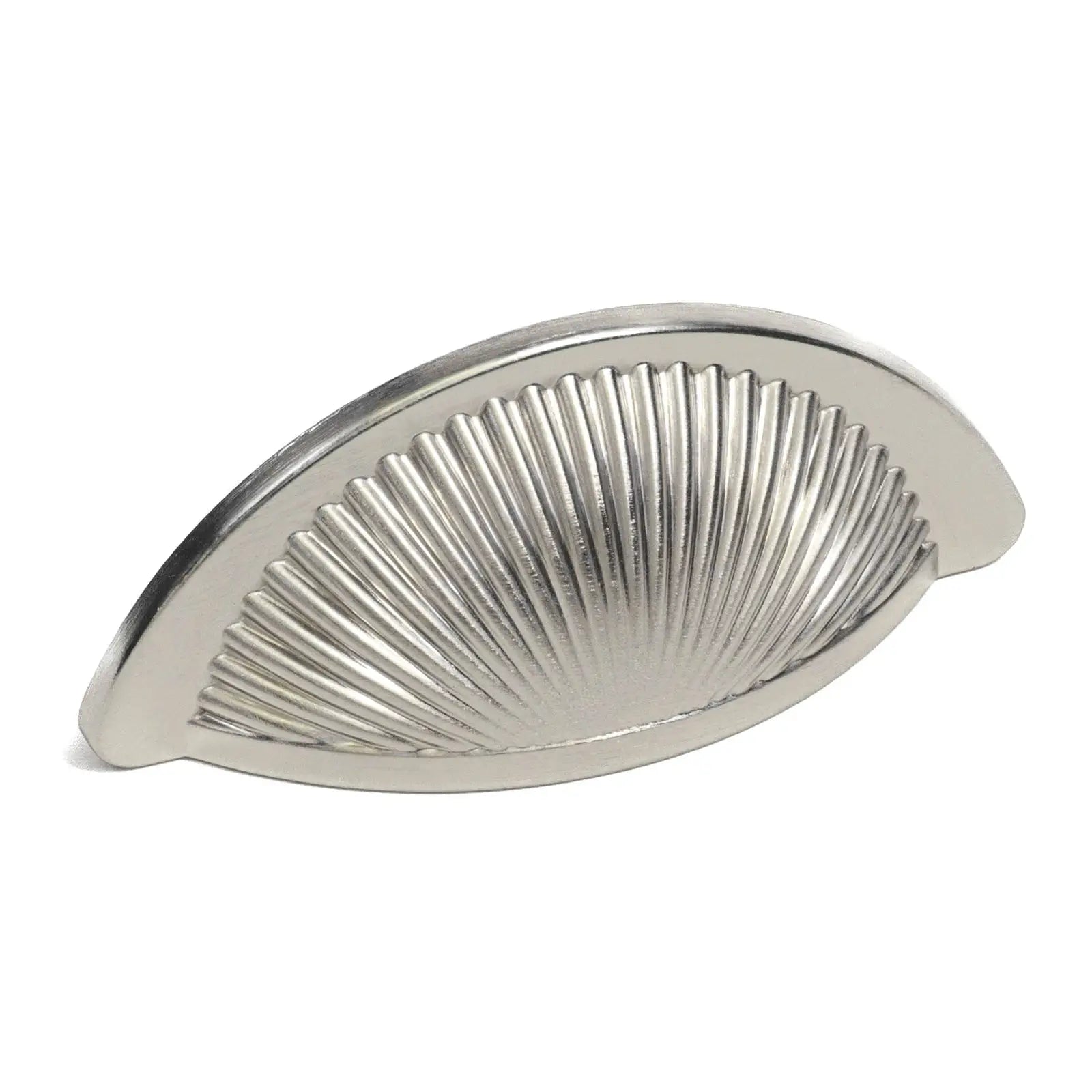 Silver ridged semi-circular drawer pull from Arro in satin nickel finish