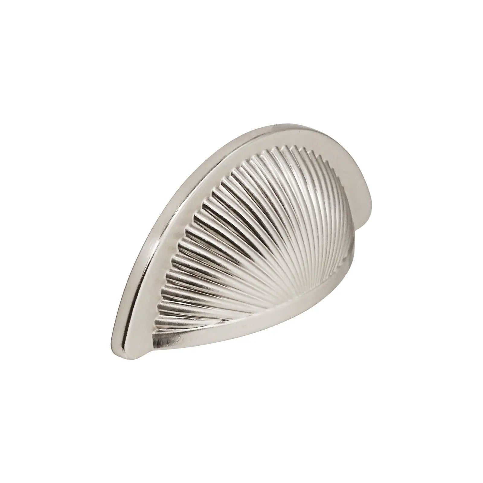 Silver ridged semi-circular drawer pull from Arro Kitchen Cabinet Cup Handle Satin Nickel