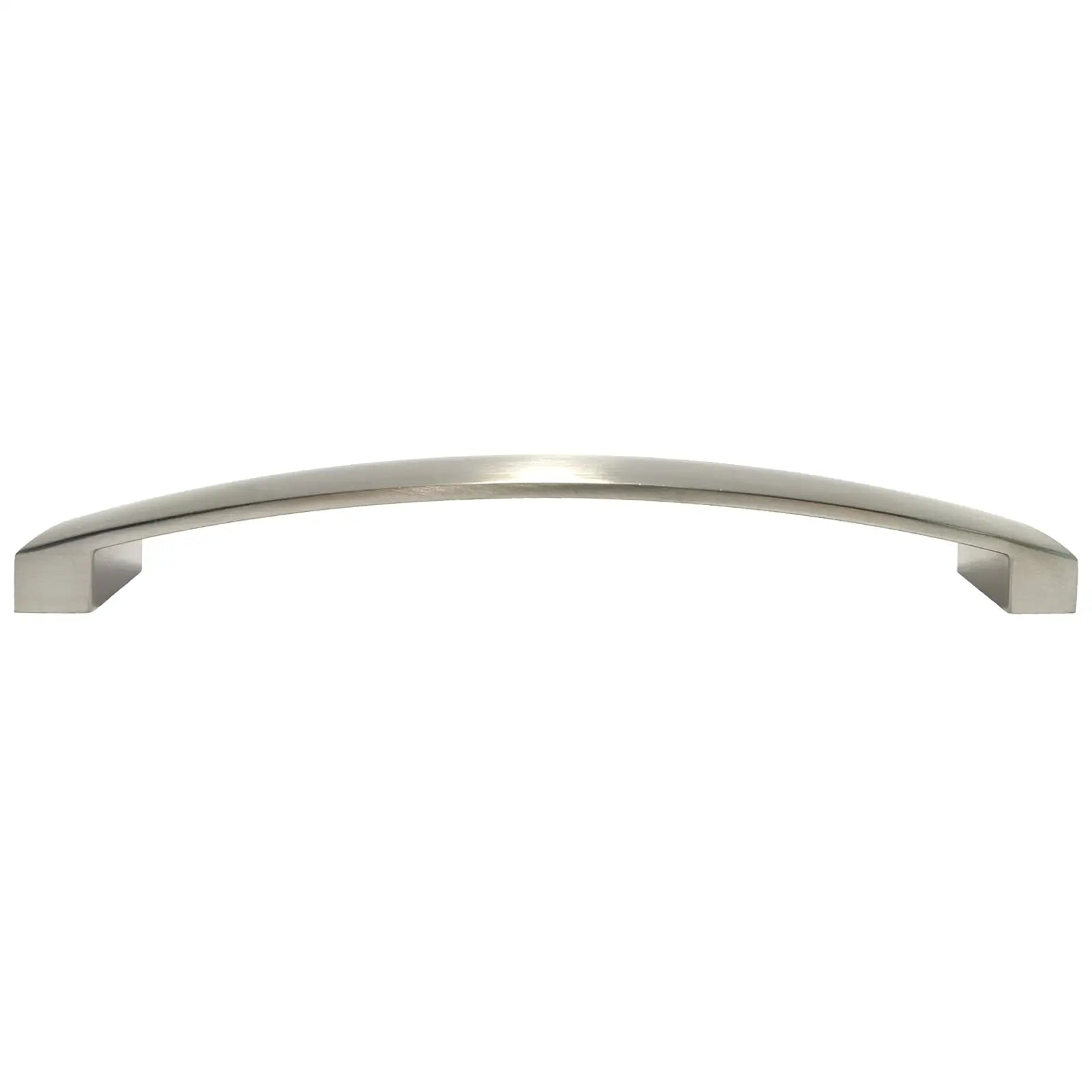 Brushed metal cabinet pull for Asteria Bow Kitchen Cupboard Handle in Satin Nickel
