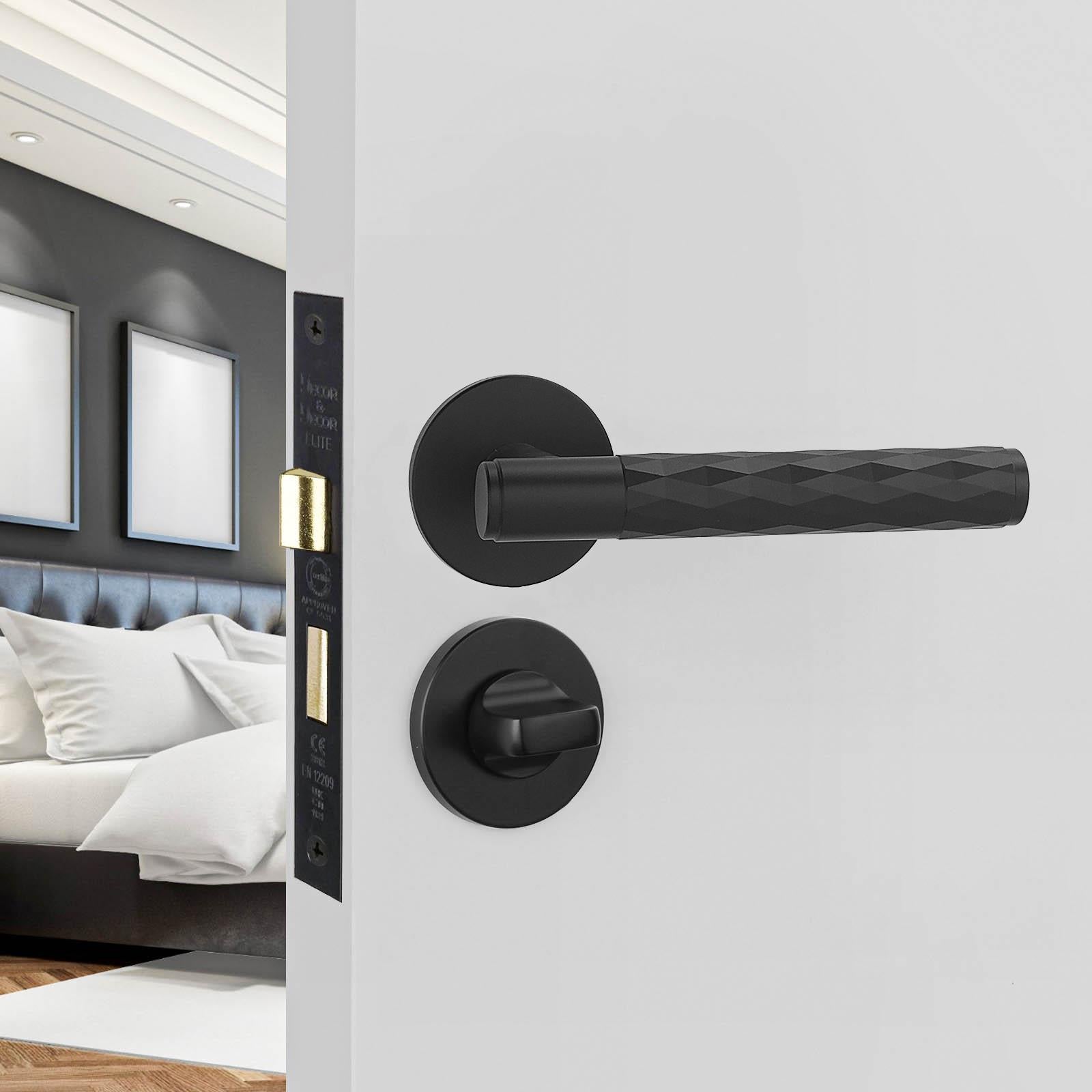 Tore Matt Black Bathroom Door Handles - Bathroom Kit