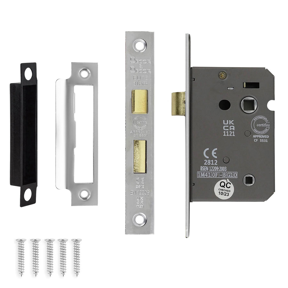 Fire Rated Bathroom Mortice Lock - 64mm - Polished Chrome