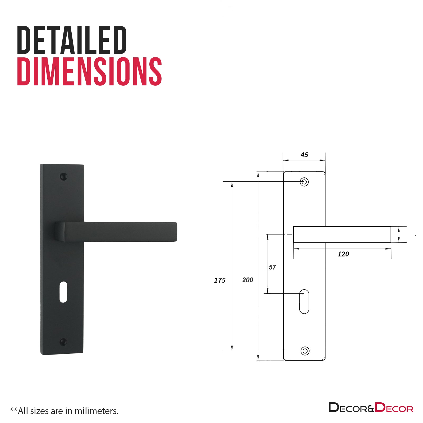 Lumina Door Handle on Backplate - Key Hole - Matt Black