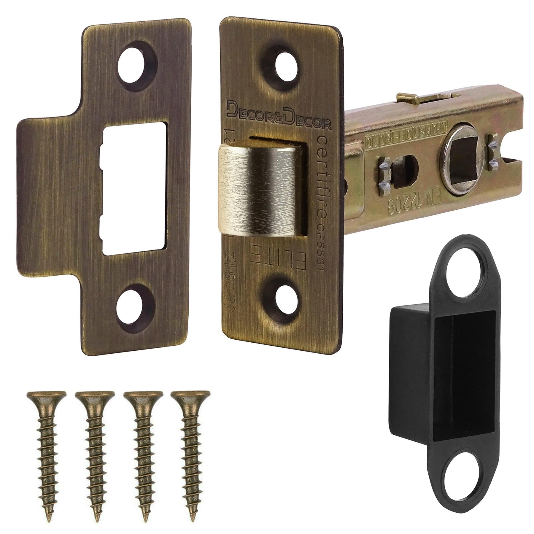 Lumina Antique Brass Passage Door Handles on Backplate - Latch Kit Set