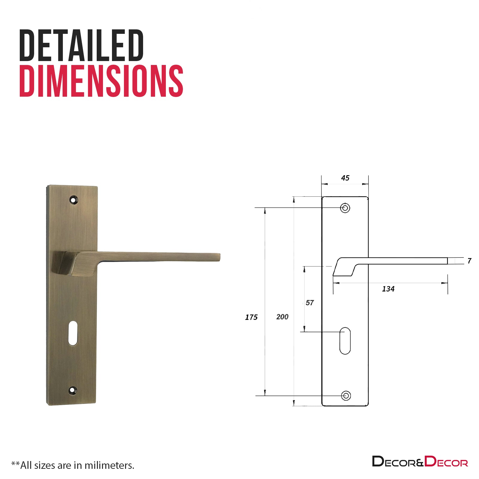 Spectra Door Handle on Backplate - Key Hole - Antique Brass