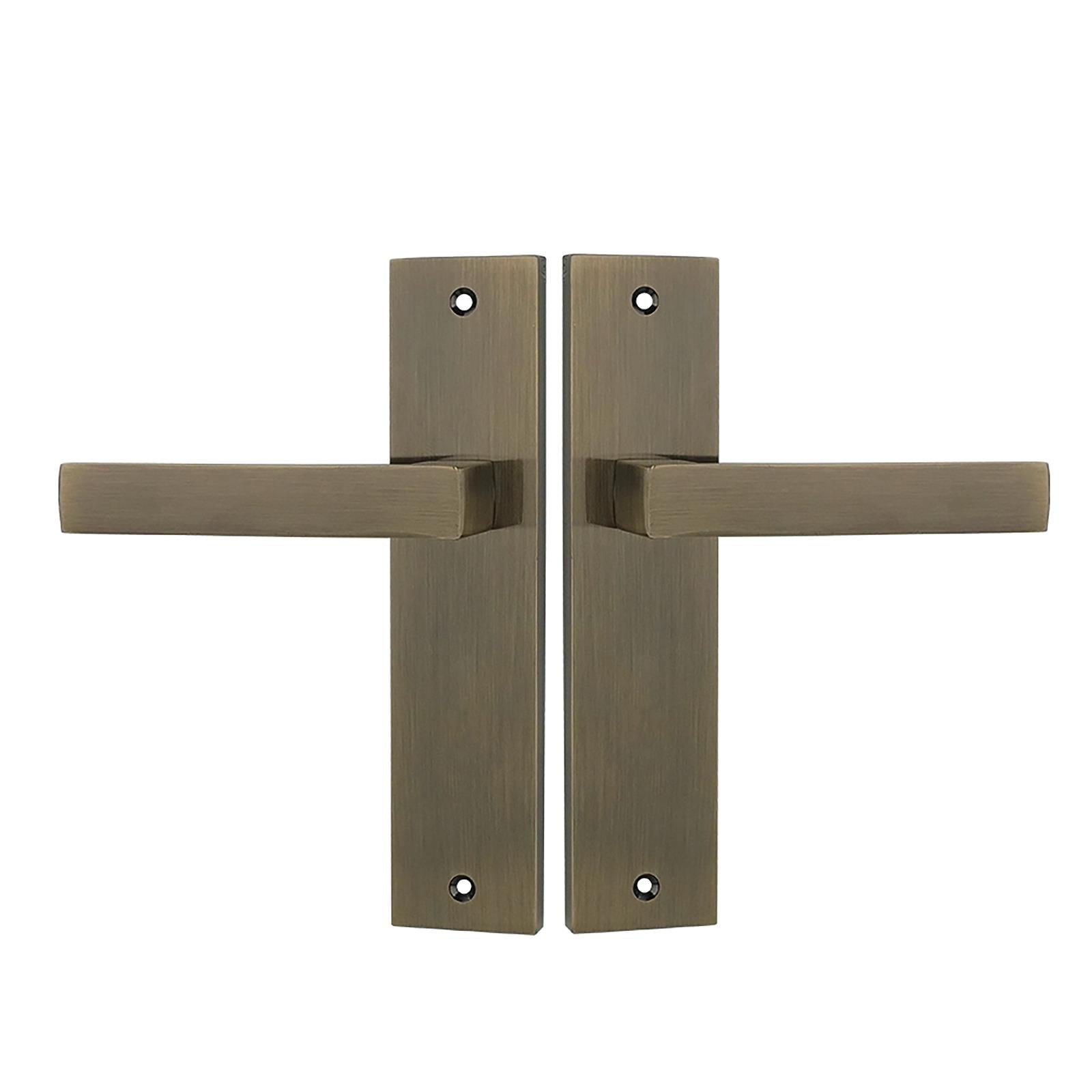 Lumina Antique Brass Passage Door Handles on Backplate - Latch Kit Set