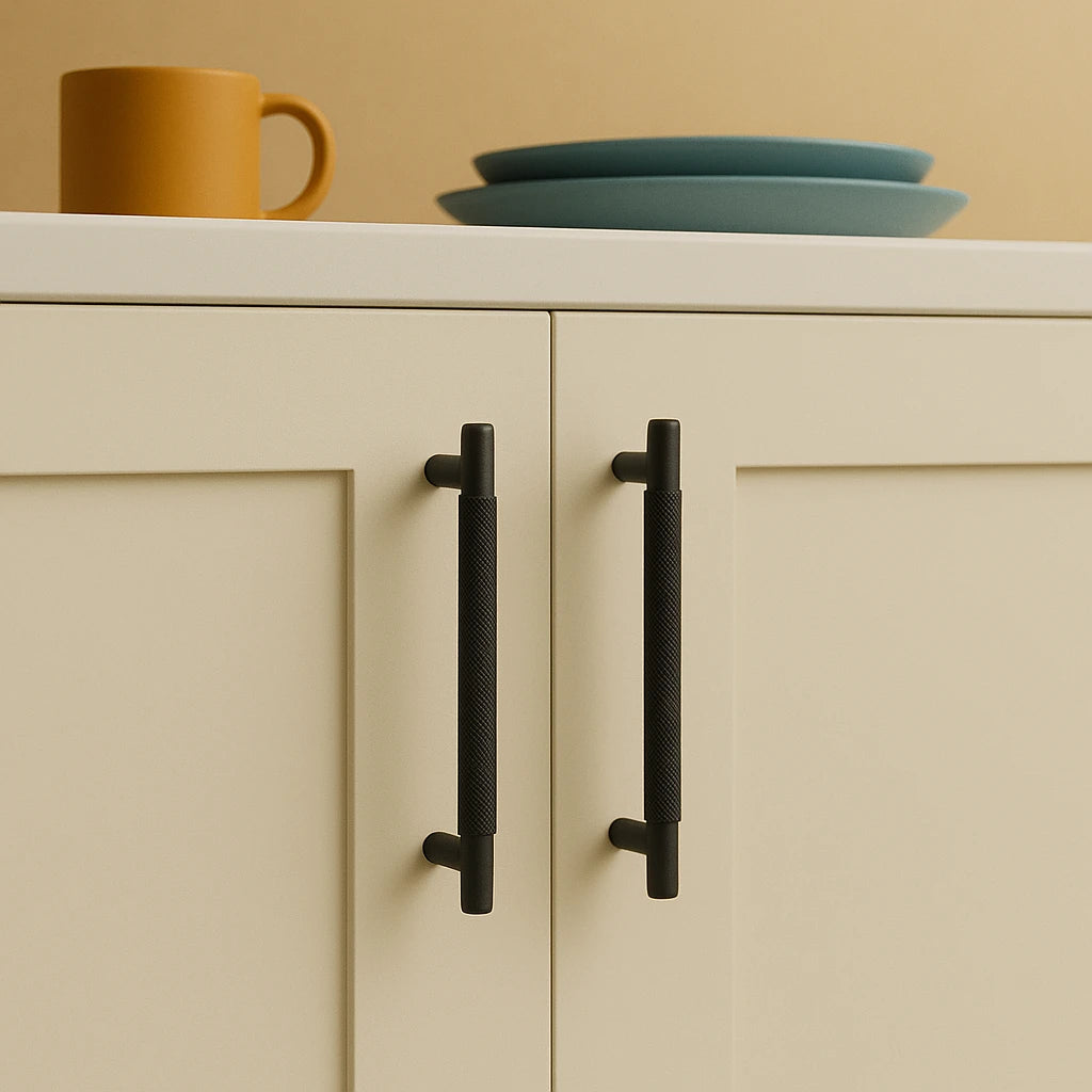 Aurelia - Knurled Round T-Bar Kitchen Cabinet Handle - Matt Black – view 2