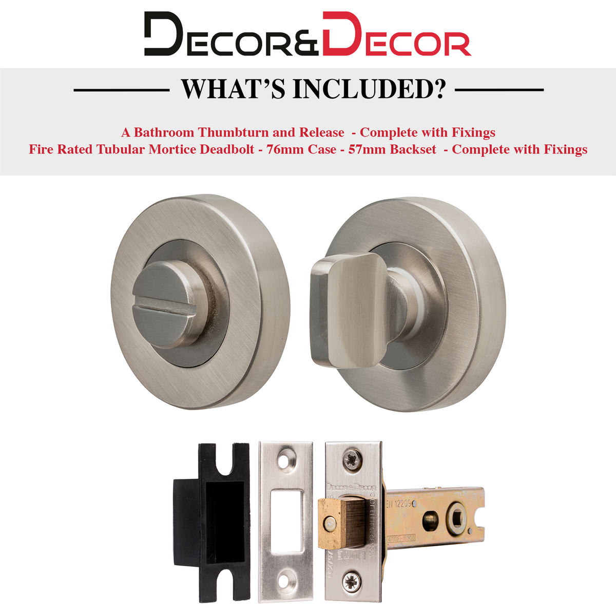 Fire Rated Tubular Mortice Deadbolt and Bathroom Turn And Release Thumbturn - Satin Nickel – view 6
