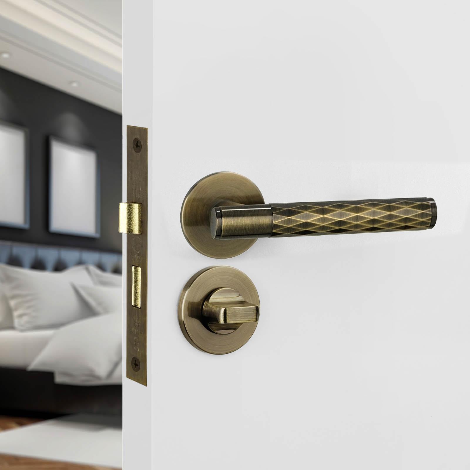 Tore Antique Brass Bathroom Door Handles - Bathroom Kit