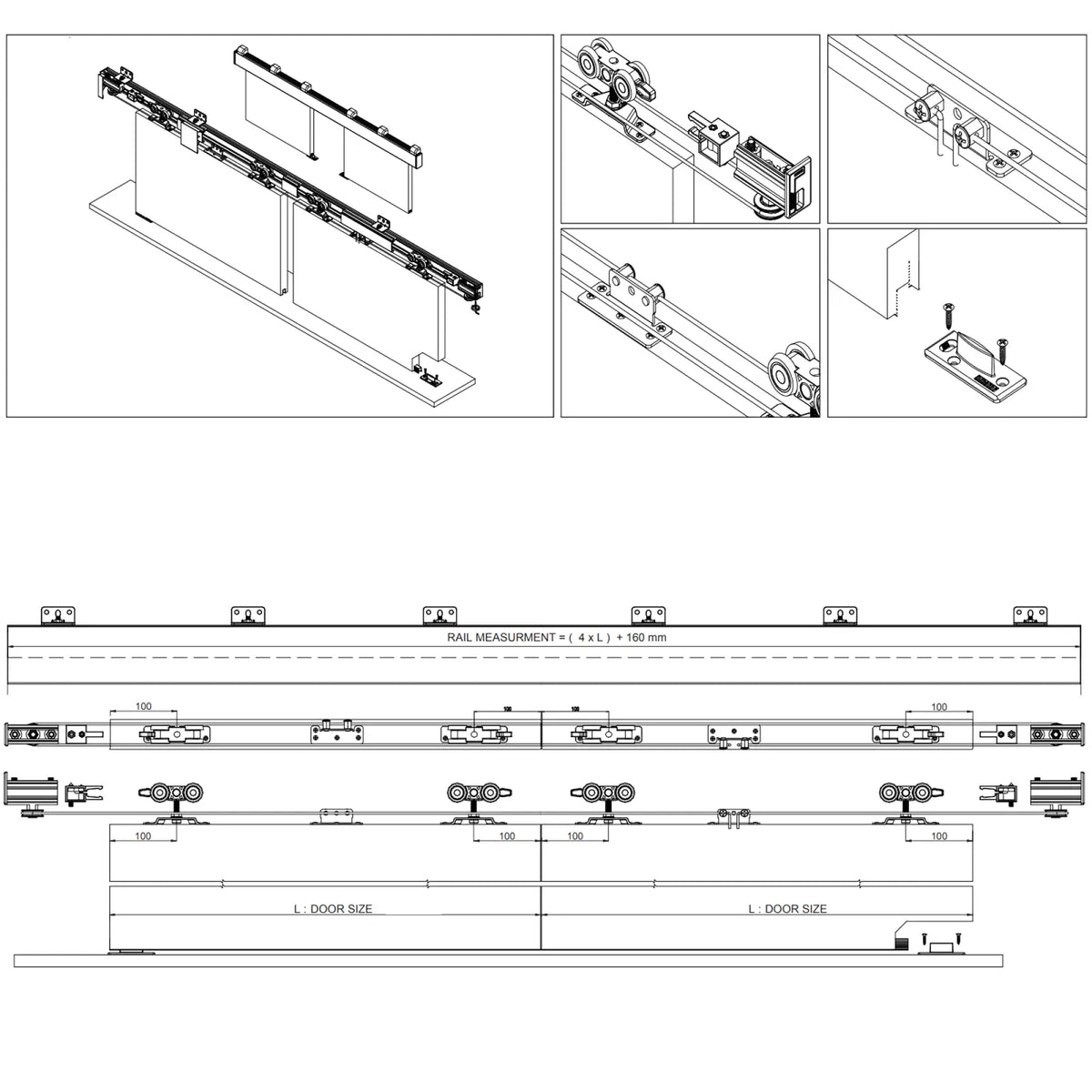 D-Slide Double Synchro Sliding Door Kit - 2400mm Track – view 6
