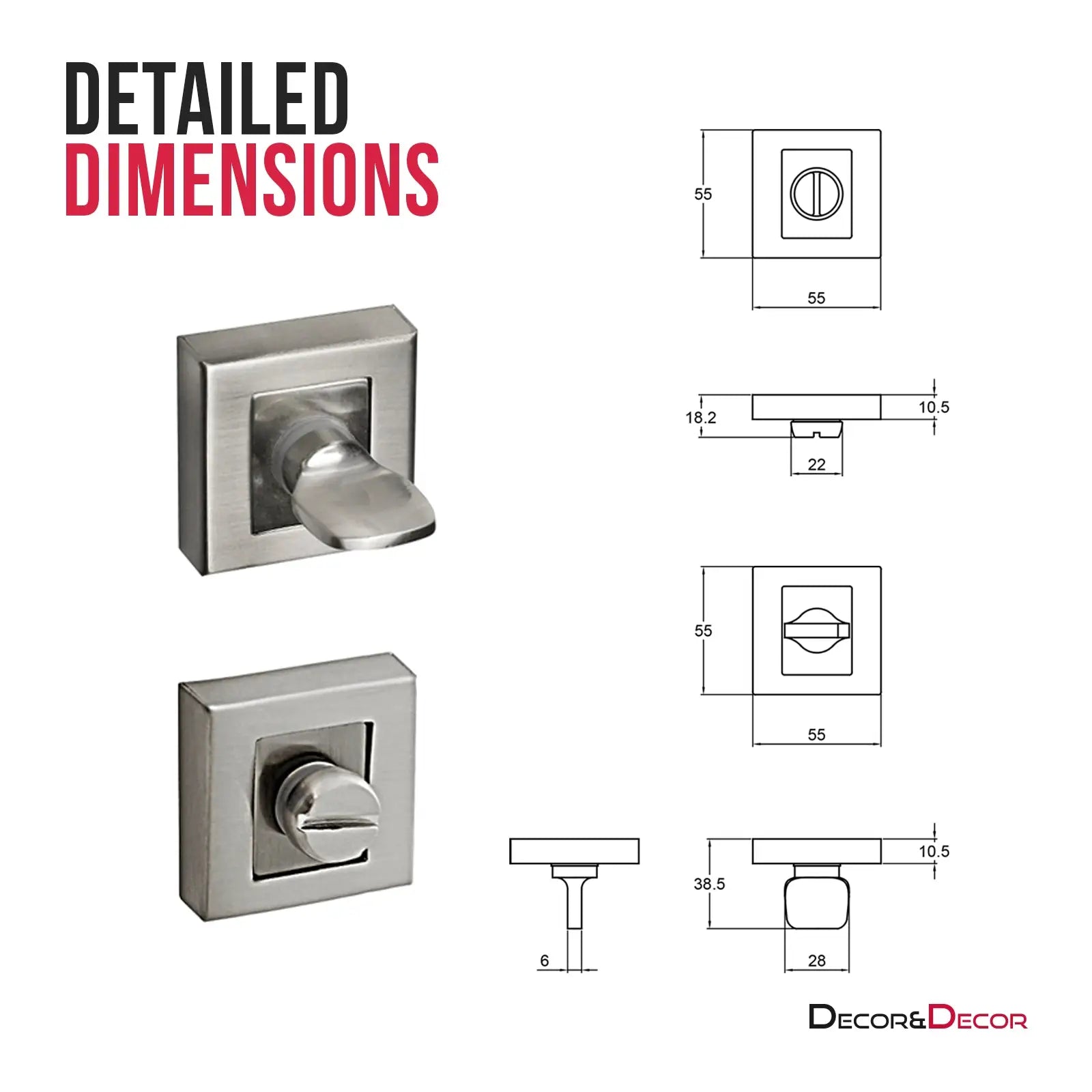 Square Bathroom Thumb Turn And Release Set - Satin Nickel - Decor And Decor