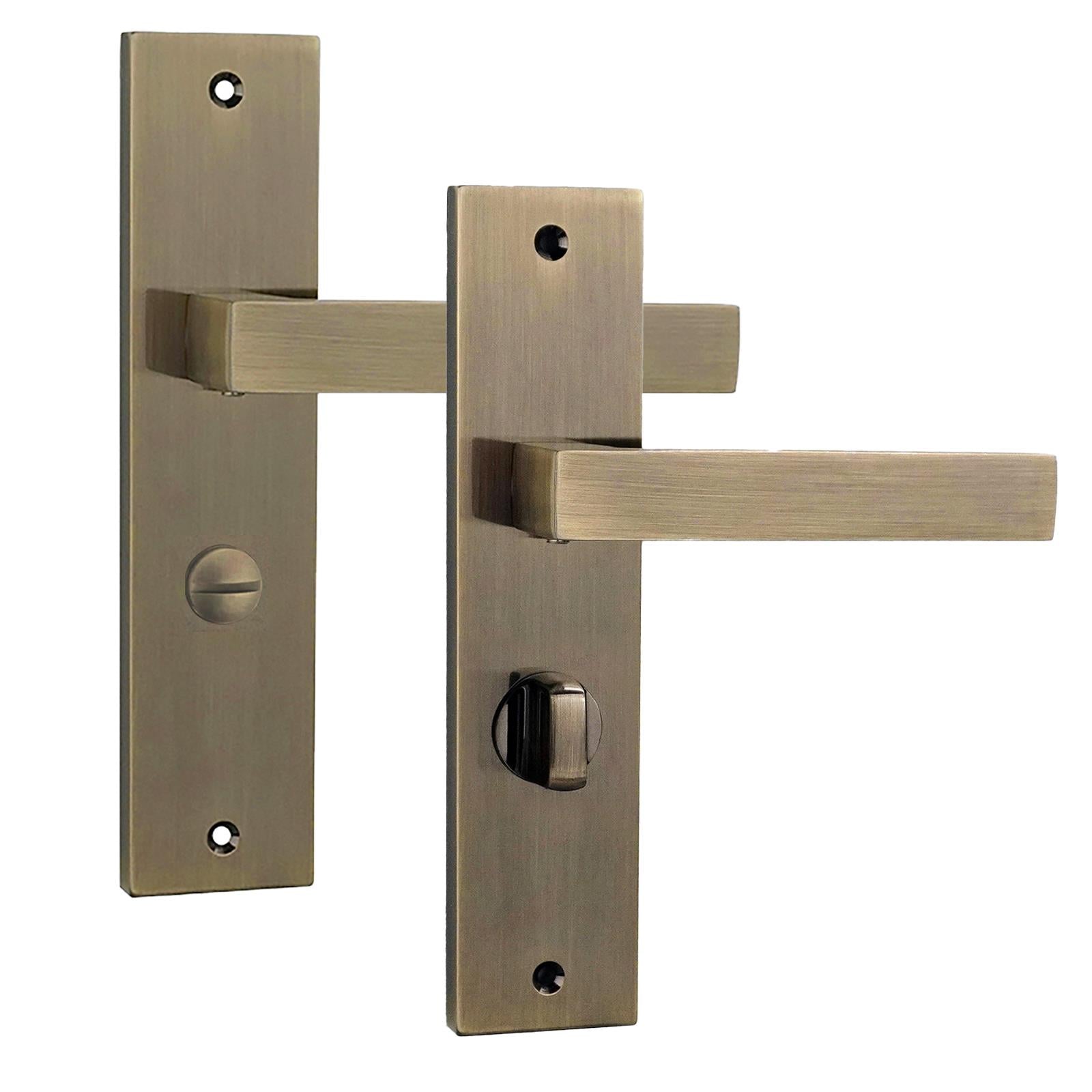Lumina Antique Brass Bathroom Door Handles on Backplate - Bathroom Kit