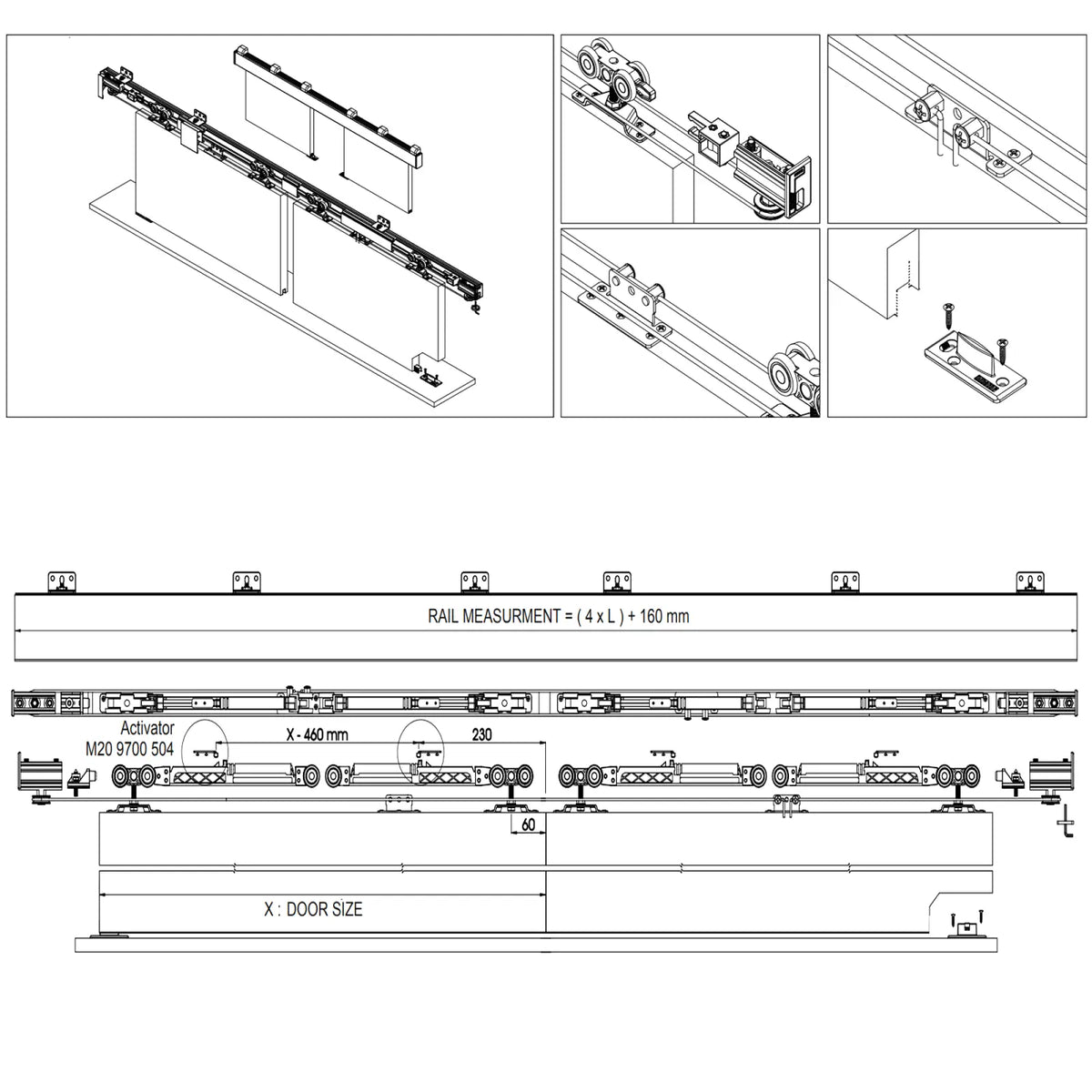 DS-Slide Double Synchro Sliding Door Kit - 3600mm Track - Both Way Soft Close – view 7