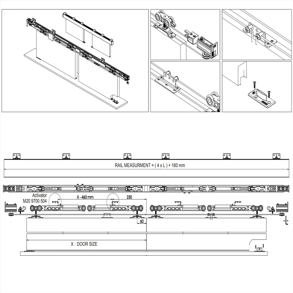 DS-Slide Double Synchro Sliding Door Kit - 4800mm Track - Both Way Soft Close – view 6