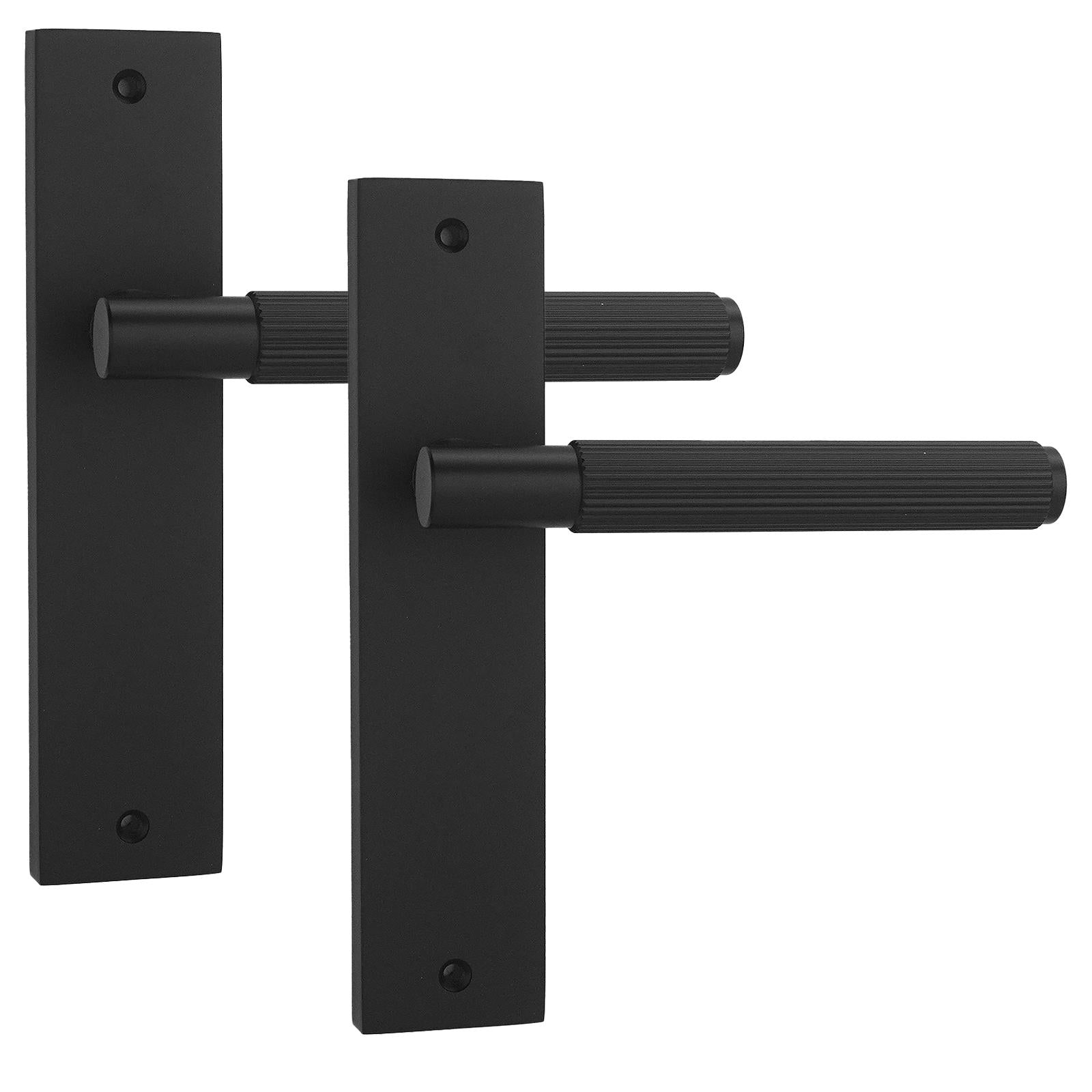 Hera Matt Black Passage Door Handles on Backplate - Latch Kit Set