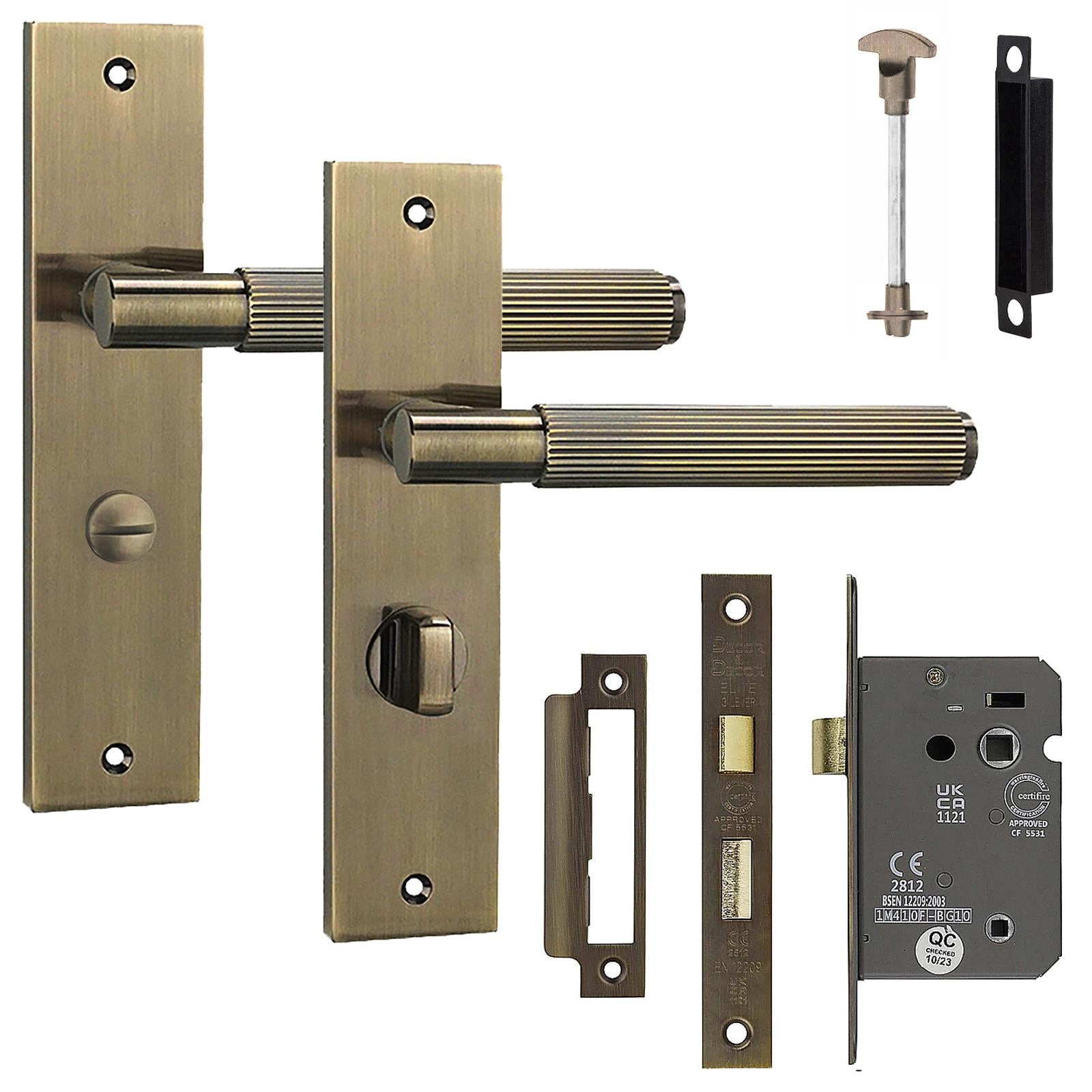 Hera Antique Brass Bathroom Door Handles on Backplate - Bathroom Kit