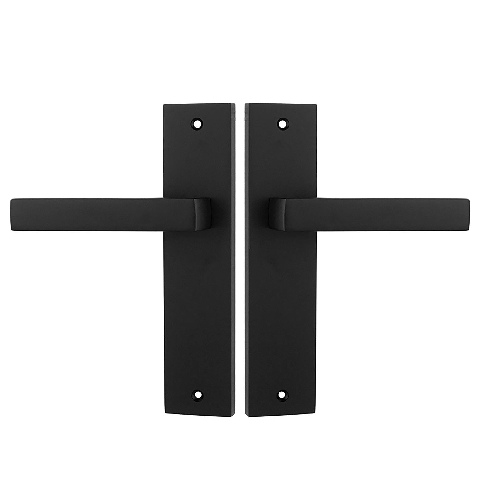 Lumina Matt Black Passage Door Handles on Backplate - Latch and Hinge Set