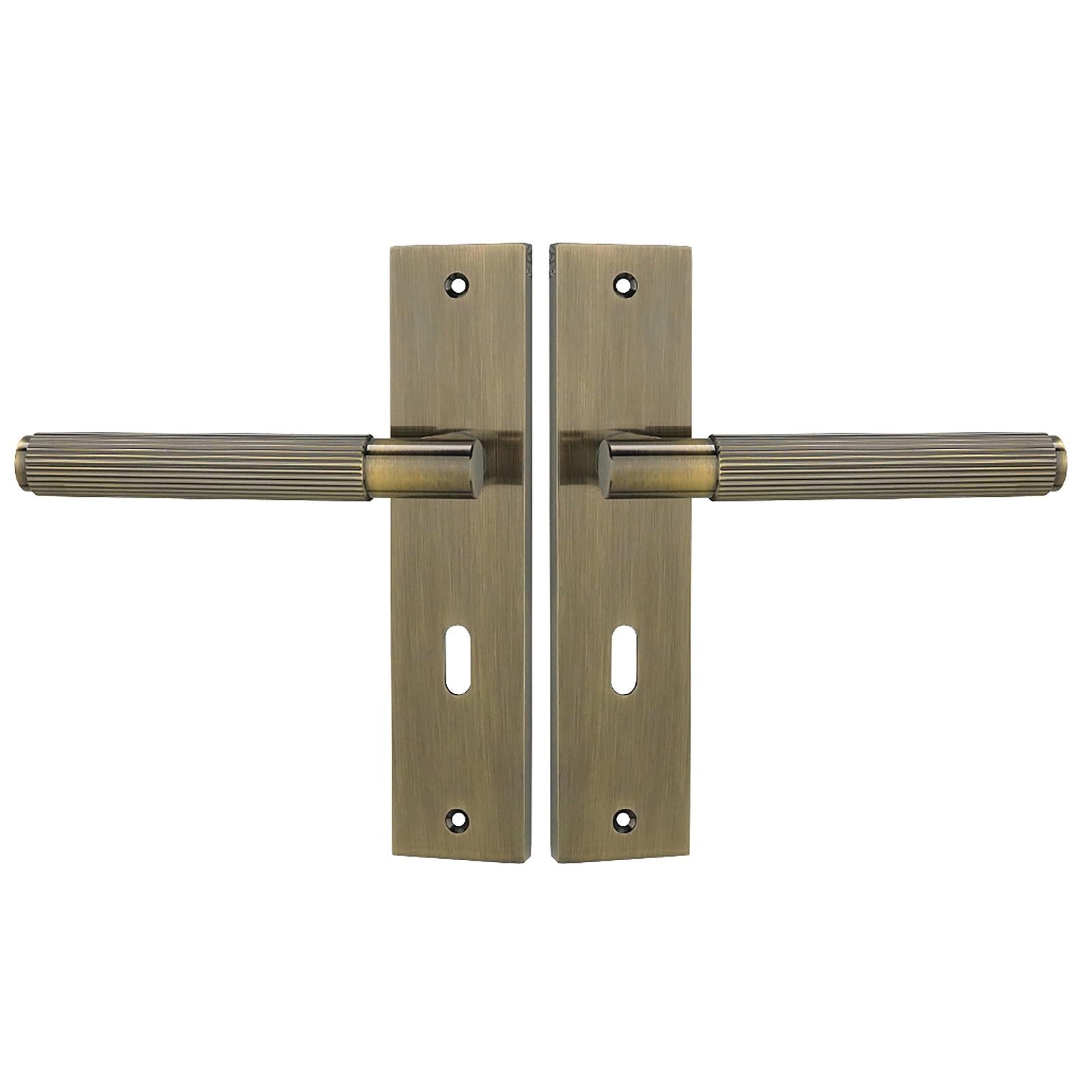 Hera Door Handle on Backplate - Key Hole - Antique Brass