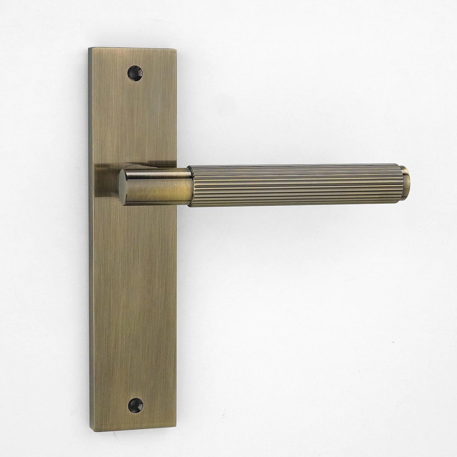 Hera Door Handle on Backplate - Plain - Antique Brass