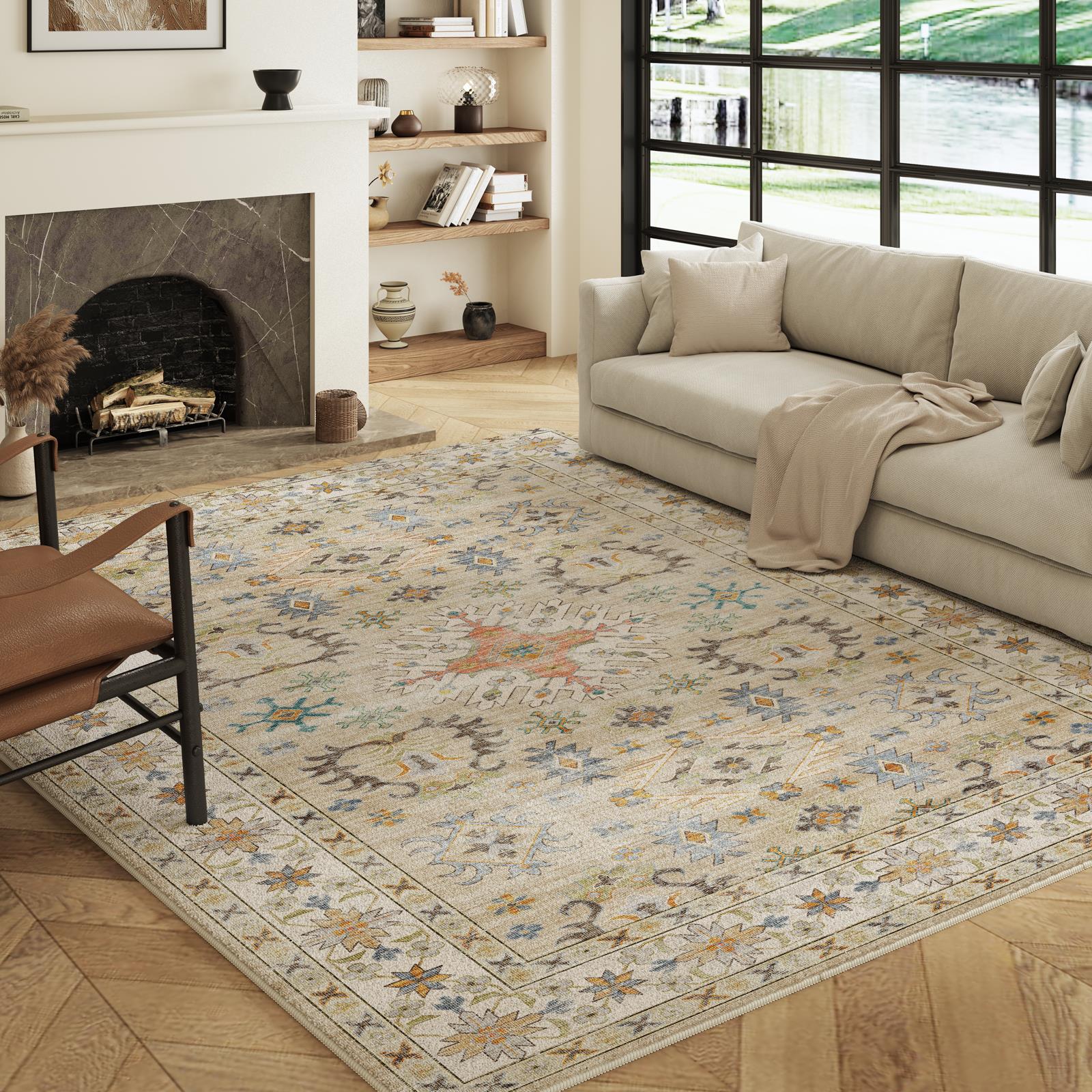Tessia - Vintage Washable Large Living Room Rug - 160x230cm