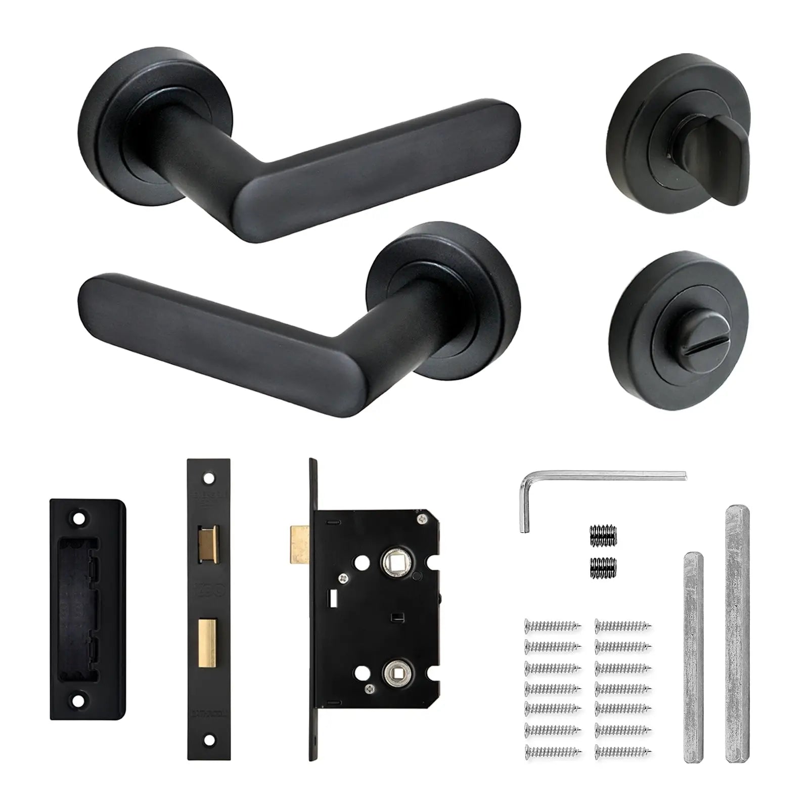 Echo Matt Black Bathroom Door Lever Handles - Bathroom Kit Set - Decor And Decor