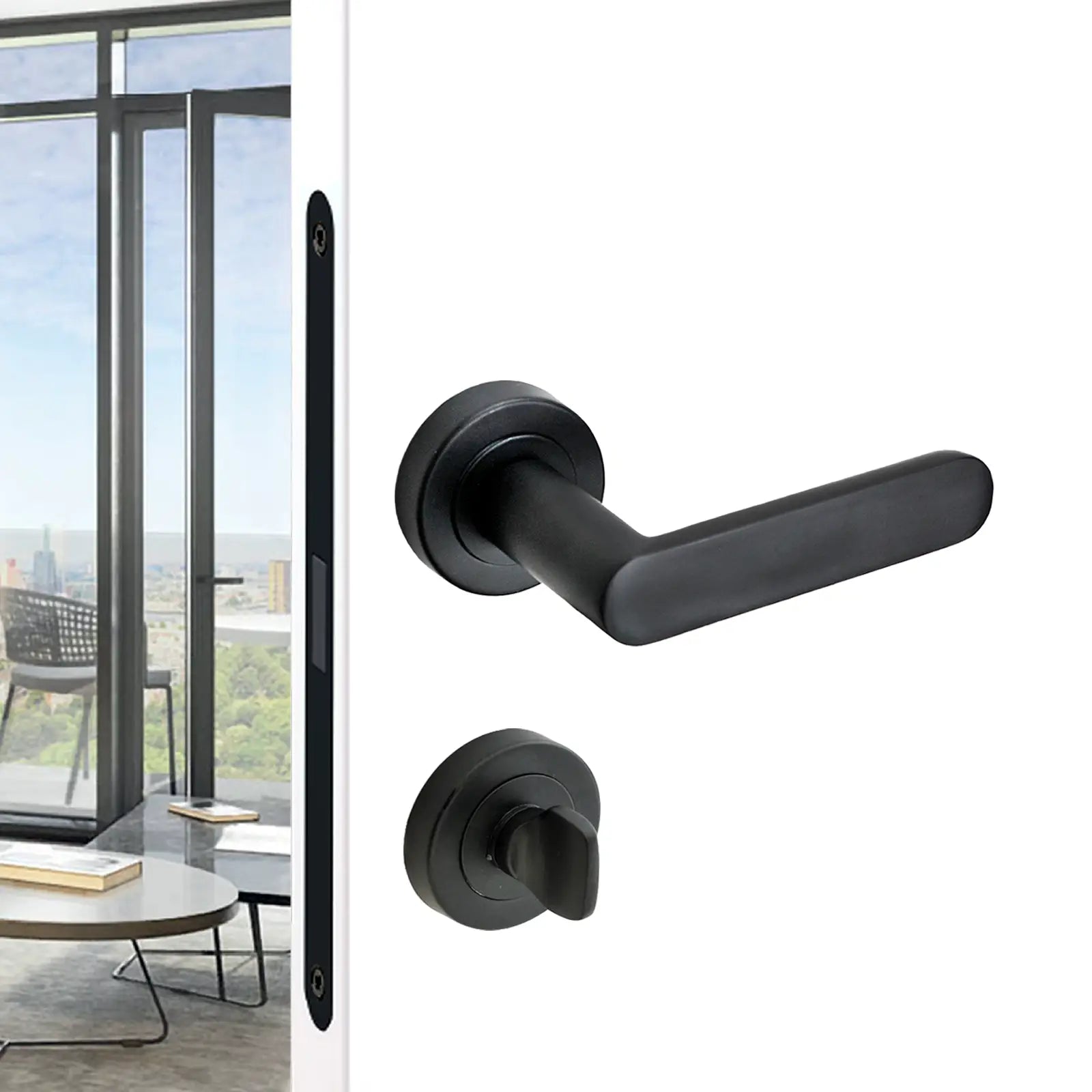 Echo Matt Black Bathroom Door Lever Handles - Bathroom Kit Set - Decor And Decor