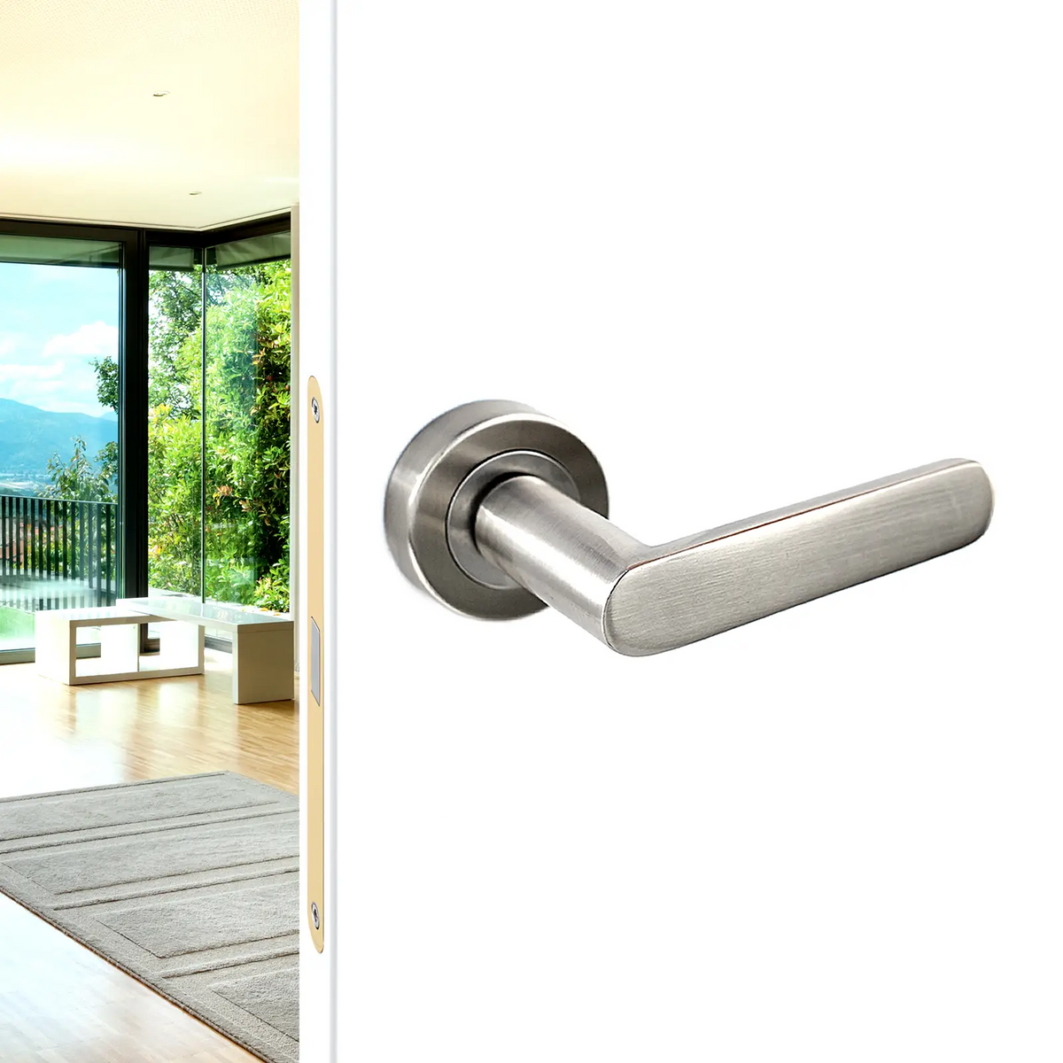 Echo Satin Nickel Passage Door Lever Handles - Latch Kit Set – view 4