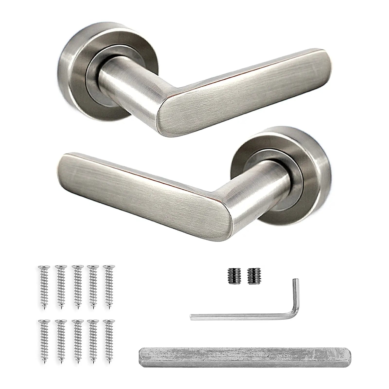 Echo Satin Nickel Passage Door Lever Handles - Latch Kit Set - Decor And Decor