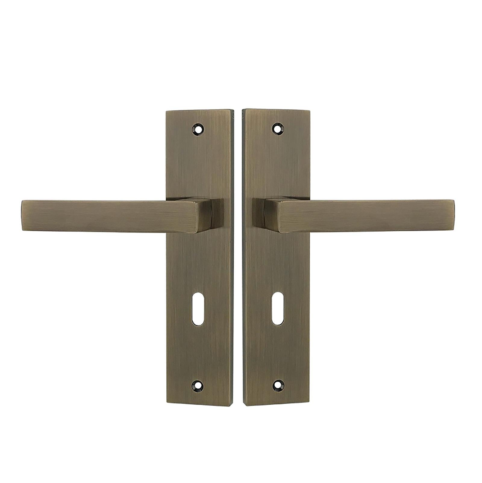 Lumina Antique Brass Privacy Door Handles on Backplate with Keys - Sash Lock Kit Set