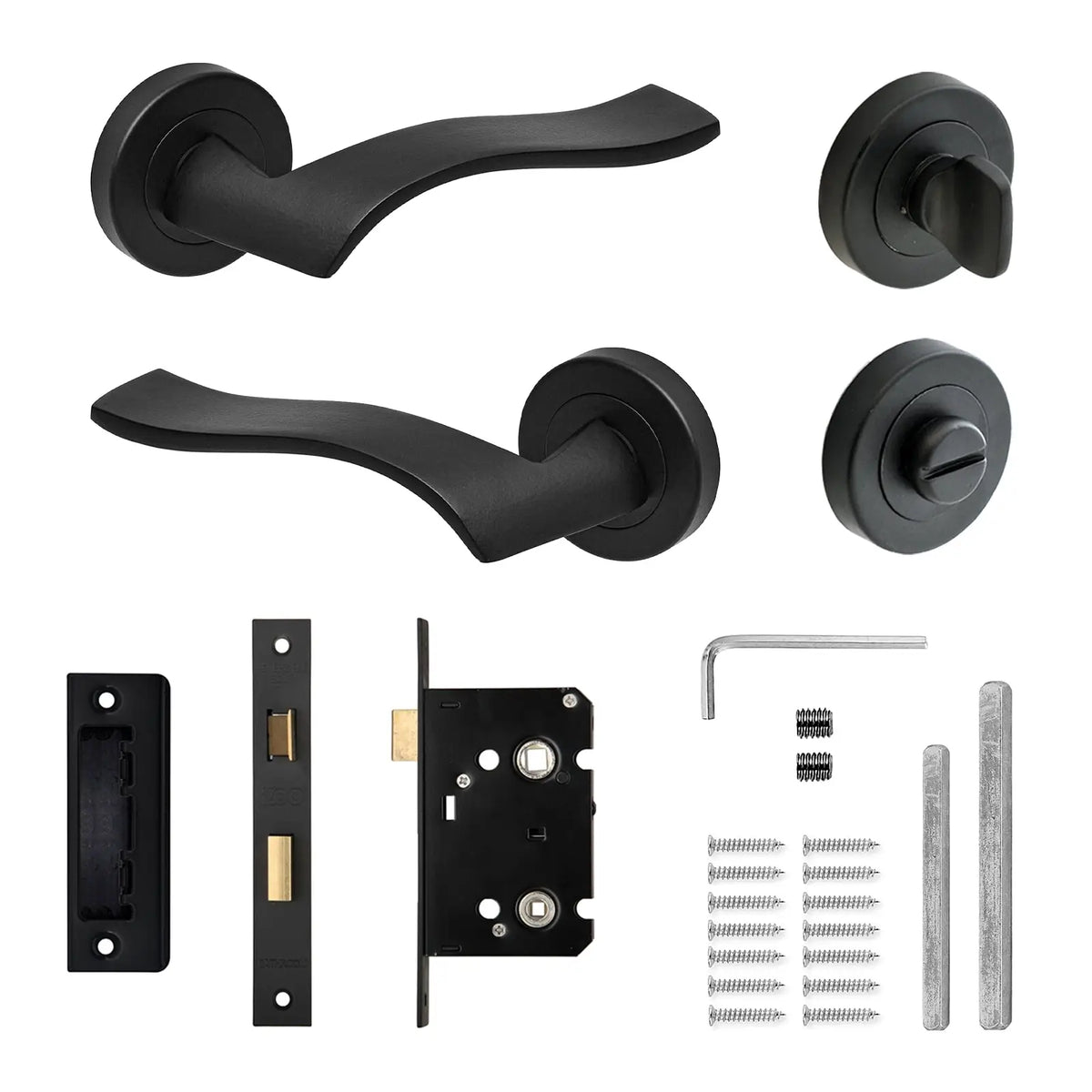 Emblaze Matt Black Bathroom Door Lever Handles - Bathroom Kit Set
