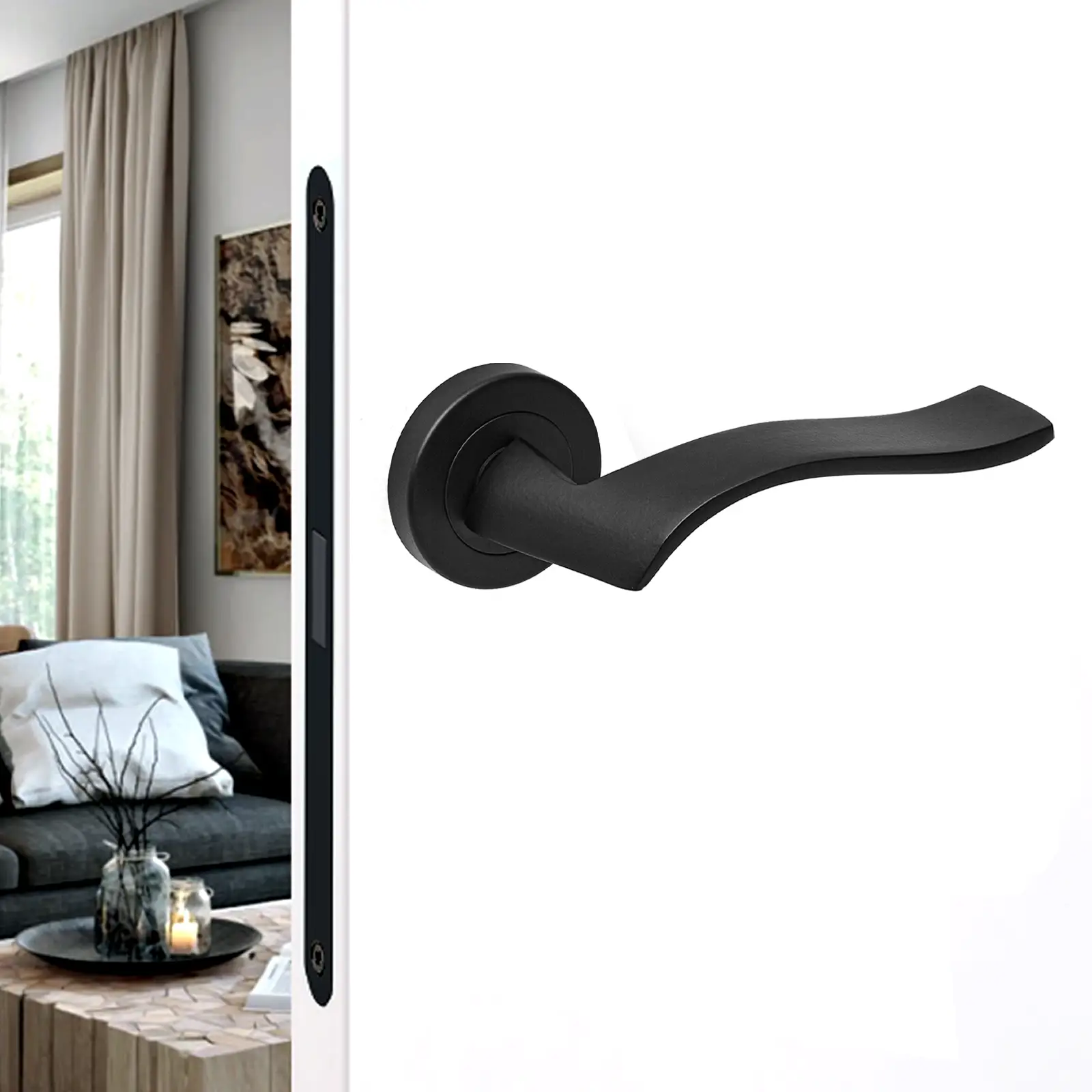 Emblaze Matt Black Door Lever Handles - Pair of Handles - Decor And Decor