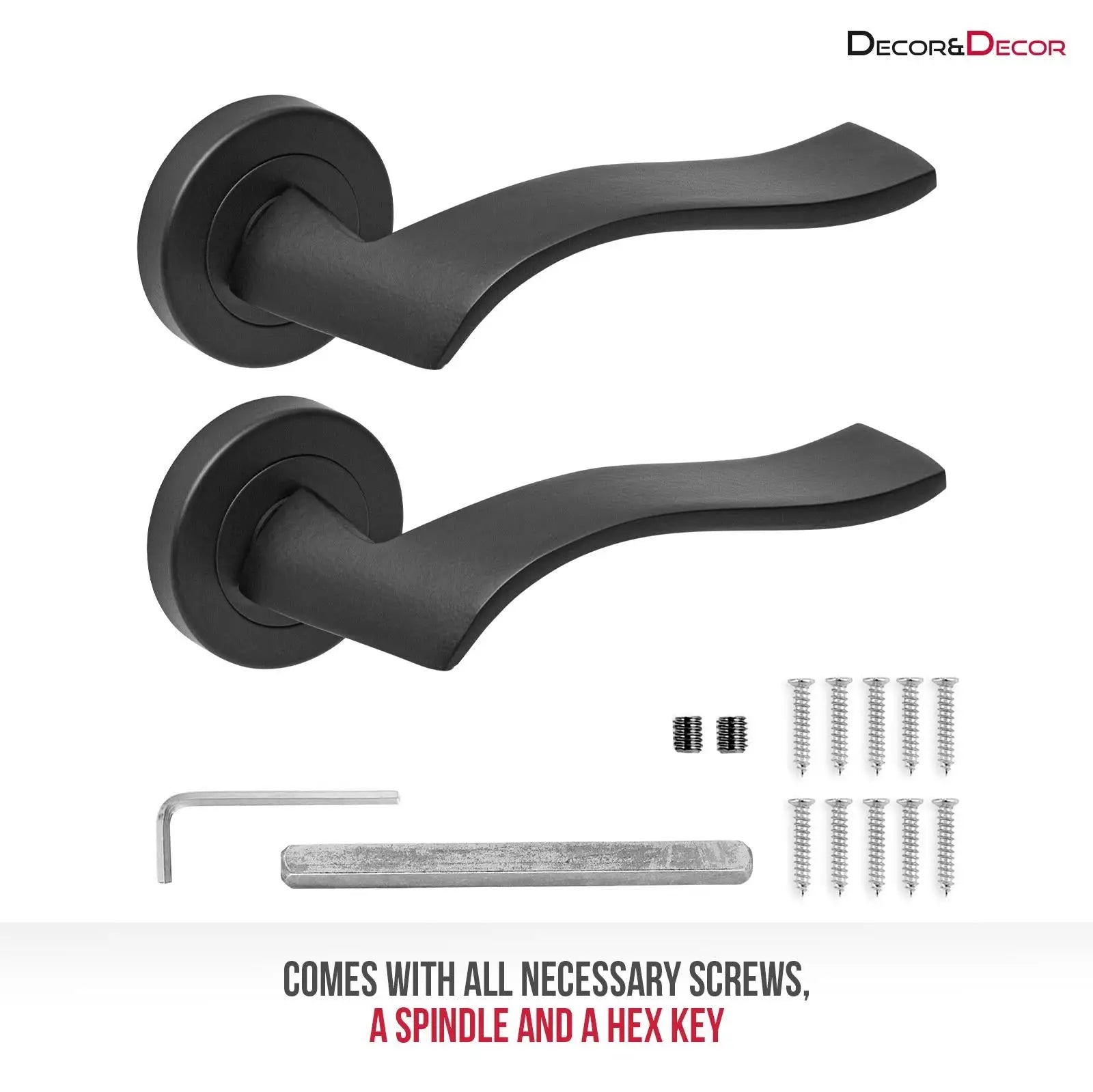 Emblaze Matt Black Passage Door Lever Handles - Latch and Hinge Set - & - Modern
