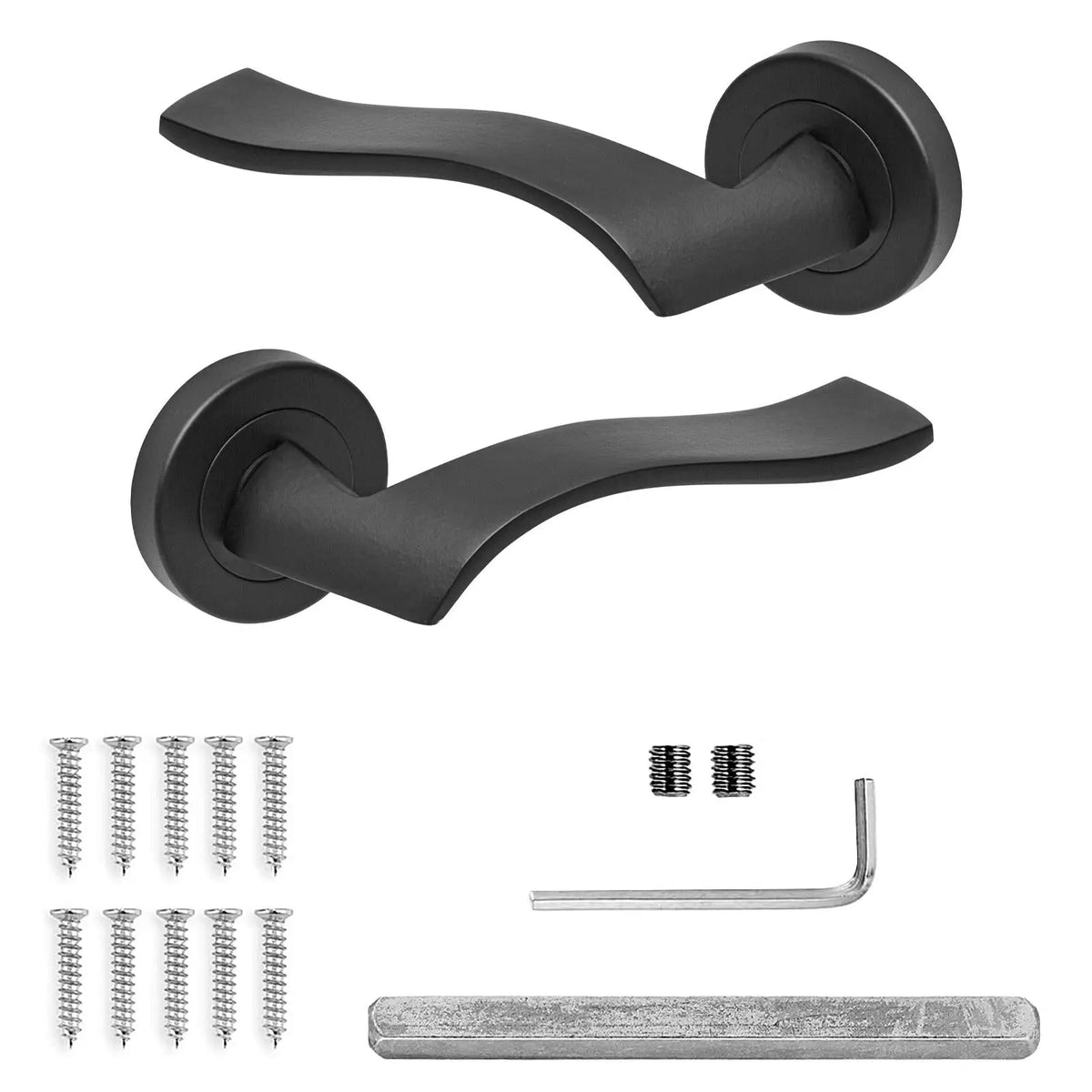 Emblaze Matt Black Passage Door Lever Handles - Latch and Hinge Set - & - Modern