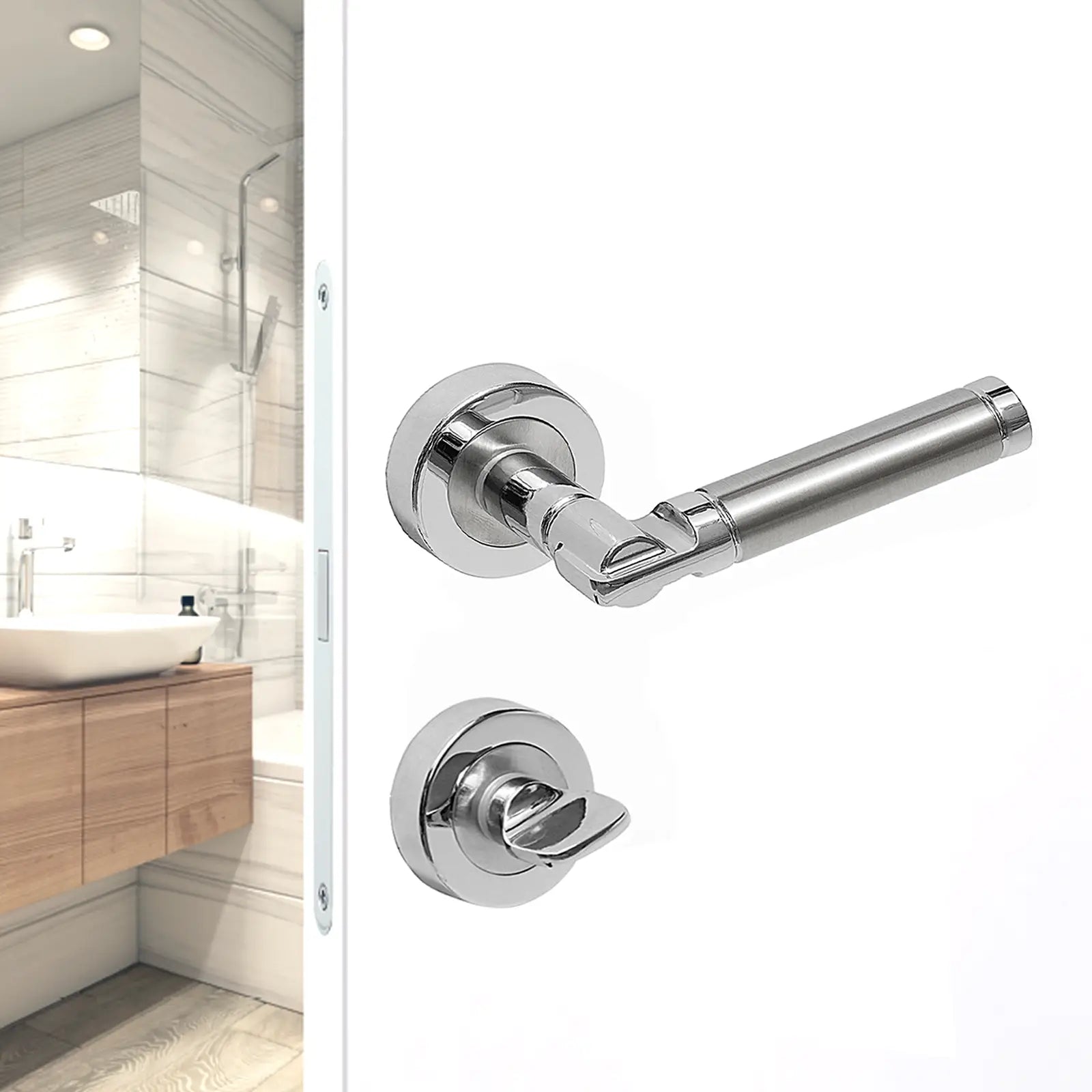 Enigma Duo Finish Bathroom Door Lever Handles - Bathroom Kit Set - Decor And Decor