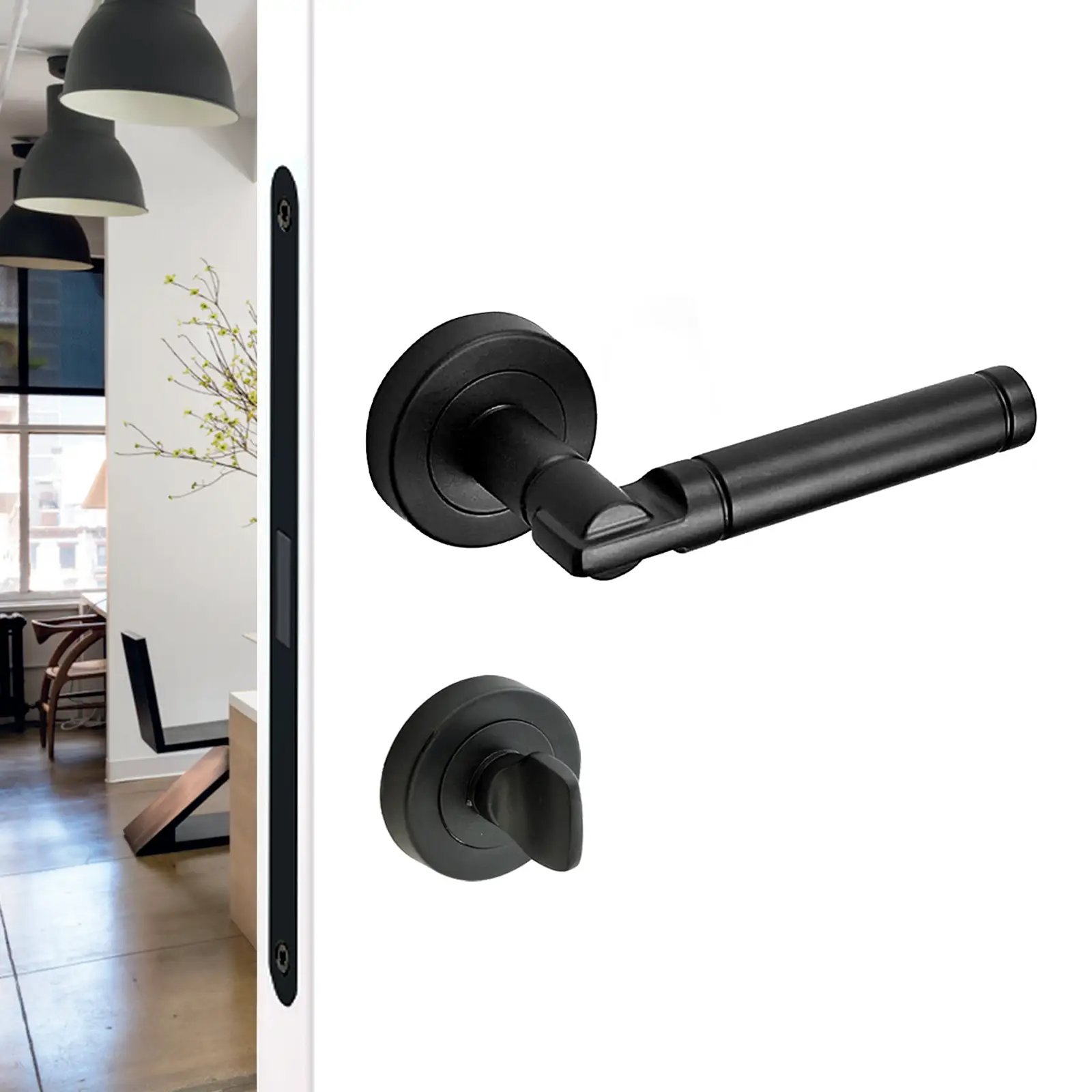 Enigma Matt Black Bathroom Door Lever Handles - Bathroom Kit Set - Decor And Decor