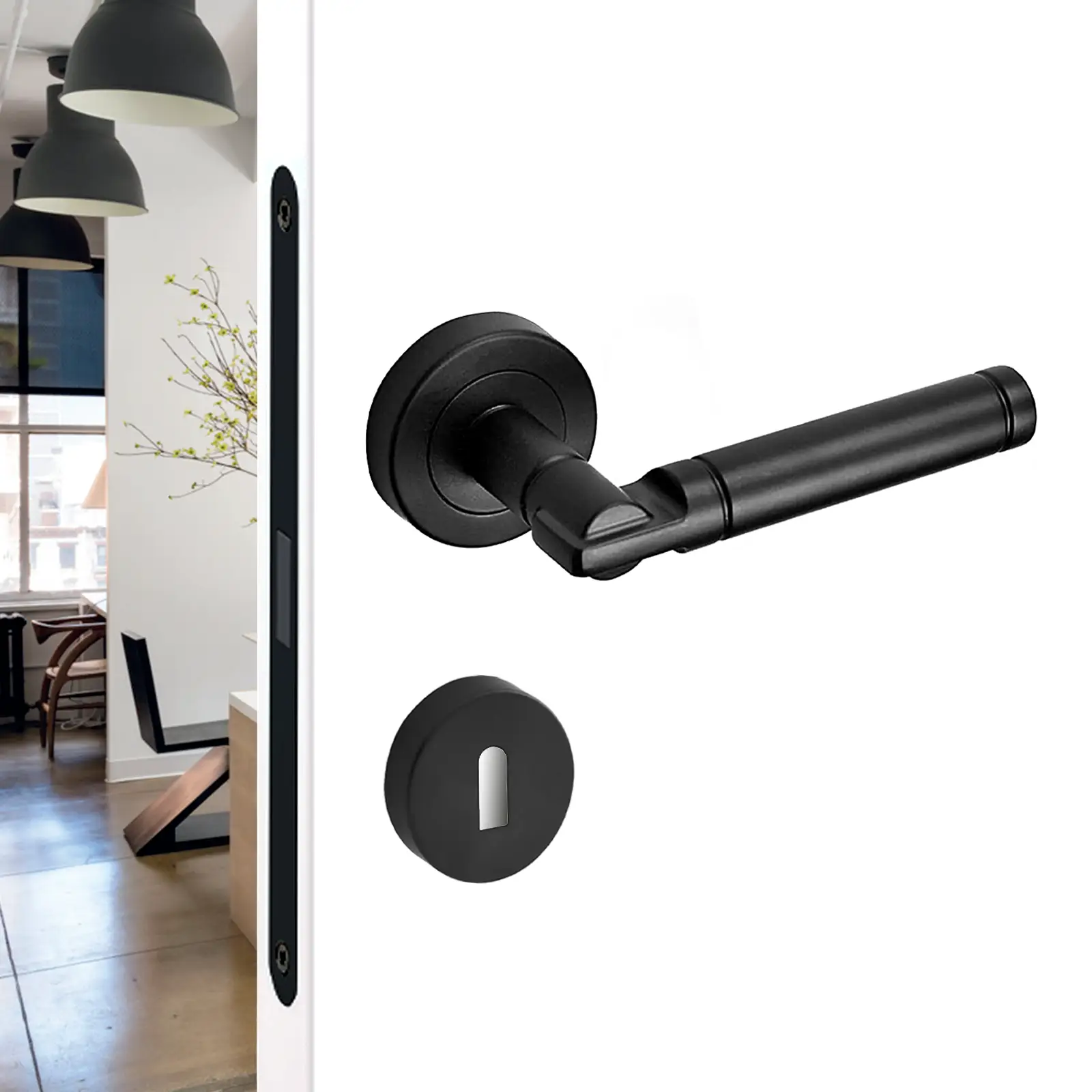 Enigma Matt Black Privacy Door Lever Handles - Sash Lock Kit Set - Decor And Decor