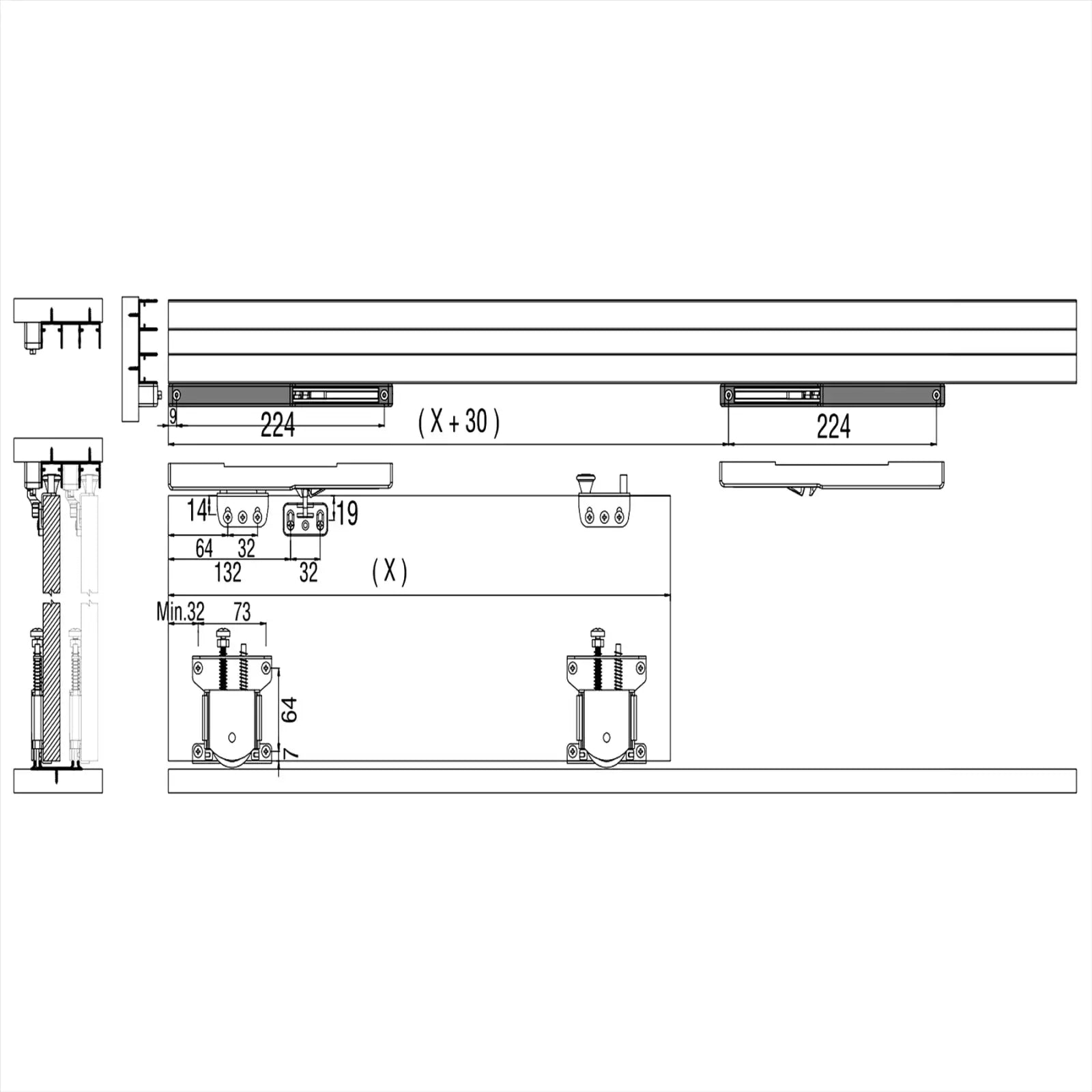 ES-Slide Wardrobe Sliding Door Kit - 3 Door - 1800mm Track - Both Way Soft Close - Decor And Decor