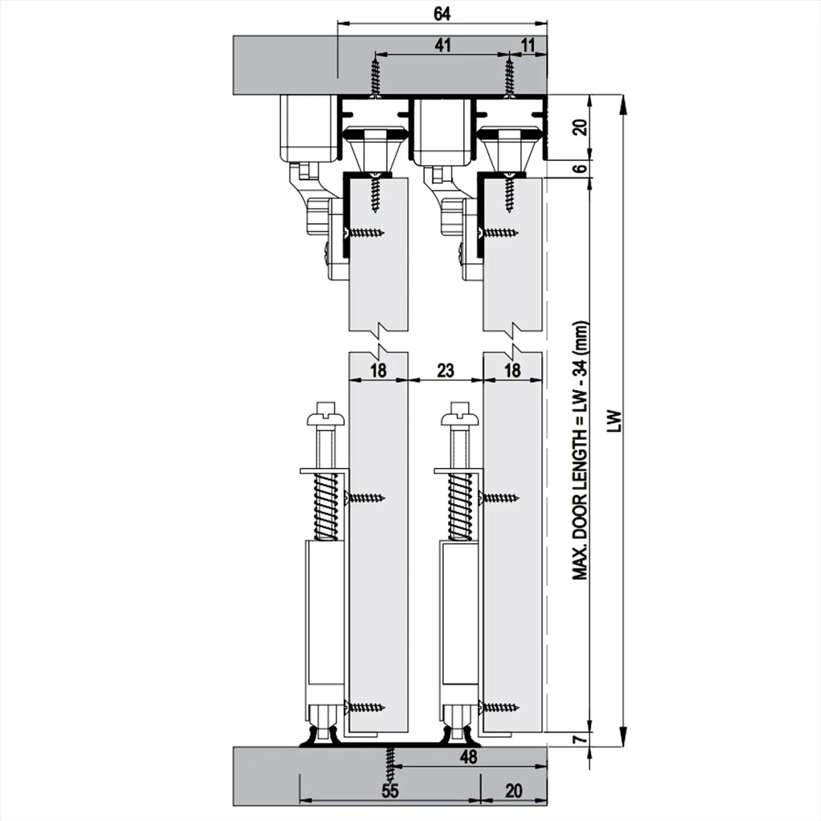 ES-Slide Wardrobe Sliding Door Kit - 4 Door - 3000mm Track - Both Way Soft Close - Decor And Decor