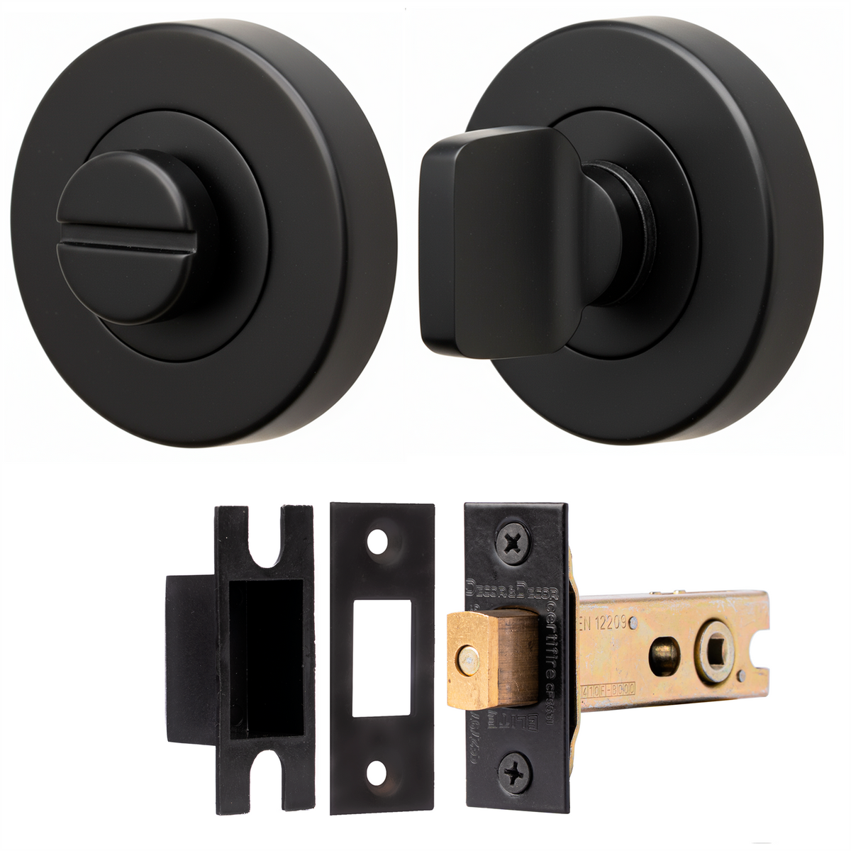 Fire Rated Tubular Mortice Deadbolt and Bathroom Turn And Release Thumbturn - Matt Black