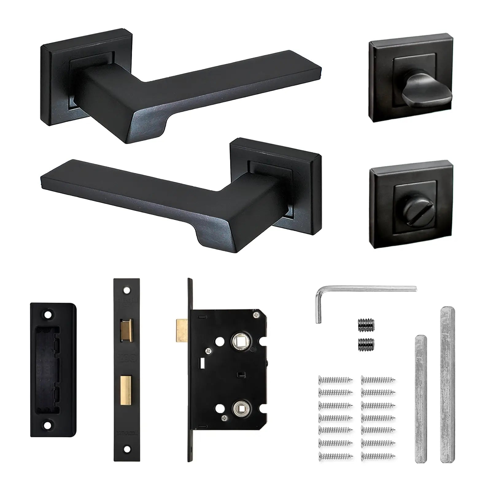 Spectra Matt Black Bathroom Door Lever Handles - Bathroom Kit Set - Decor And Decor